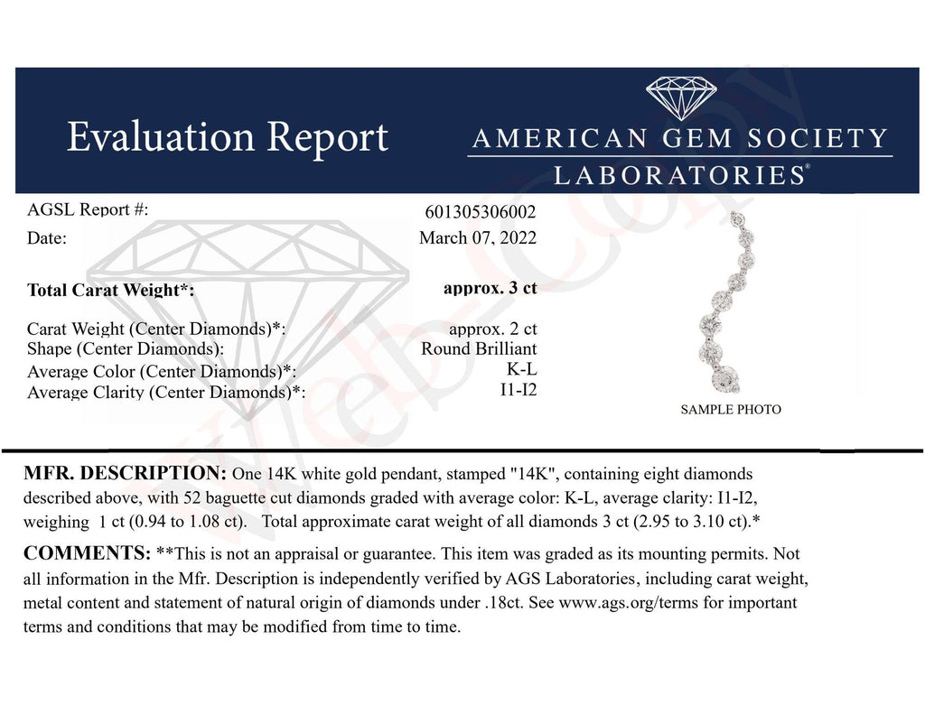 AGS Certified 14k White Gold 3.0 Cttw Baguette and Brilliant Round-Cut Diamond Journey 18" Pendant Necklace (K-L Color, I1-I2 Clarity)-4