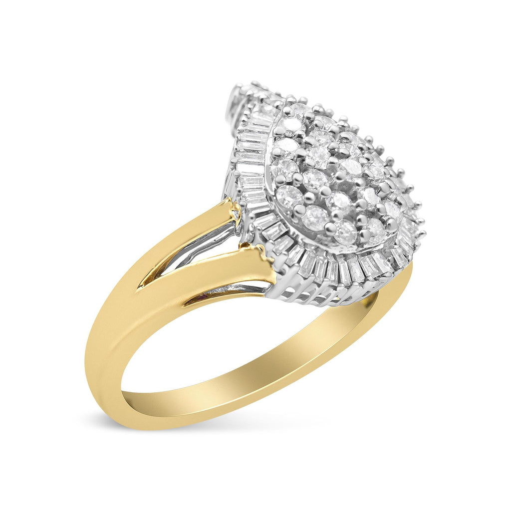14K Yellow and White Gold 1.00 Cttw Round and Baguette-Cut Diamond Ballerina Cocktail Ring (H-I Color, SI2-I1 Clarity)-4