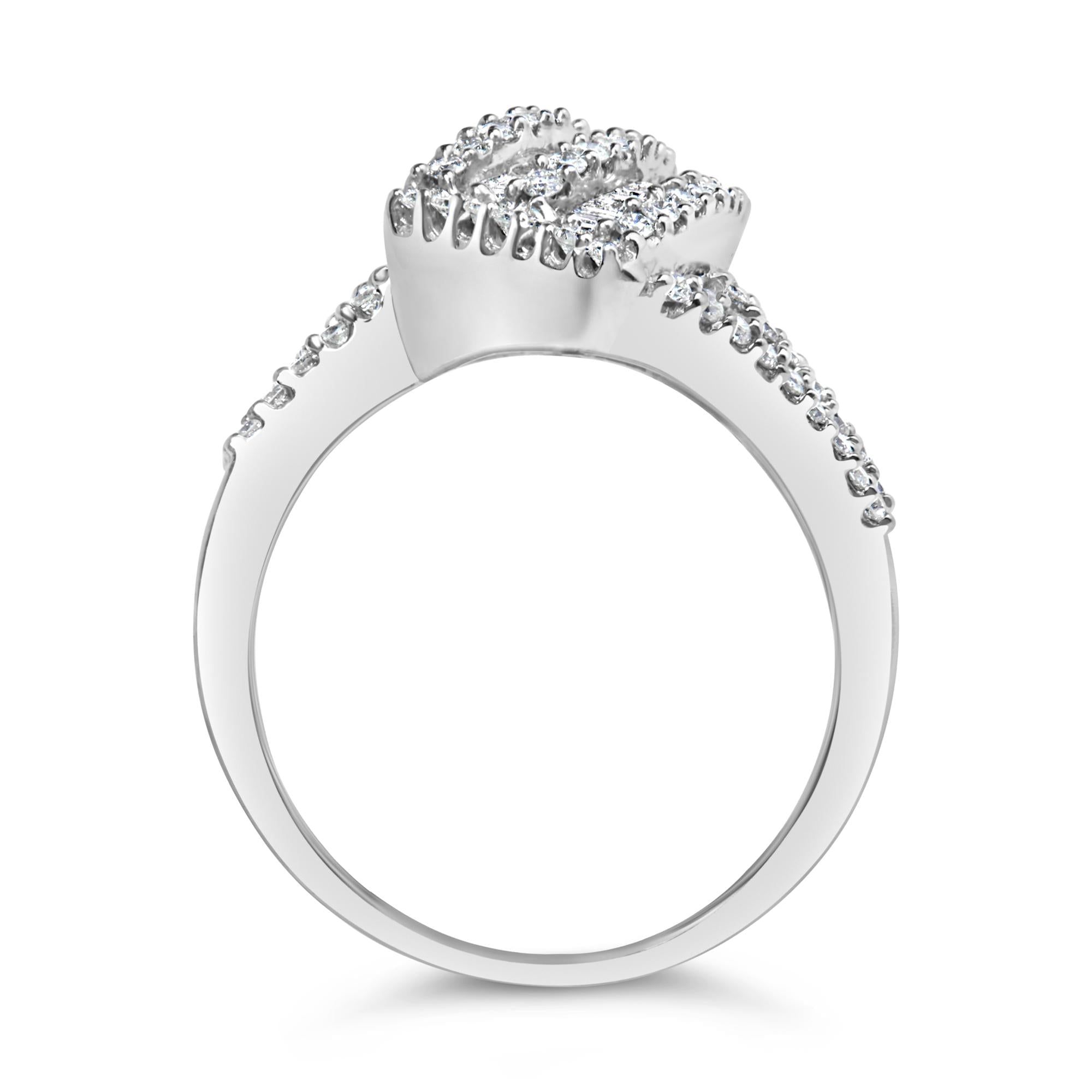 14K White Gold 1-1/2 Cttw Round and Baguette Diamond Bypass Cocktail Ring Band (H-I Color, SI1-SI2 Clarity)-4