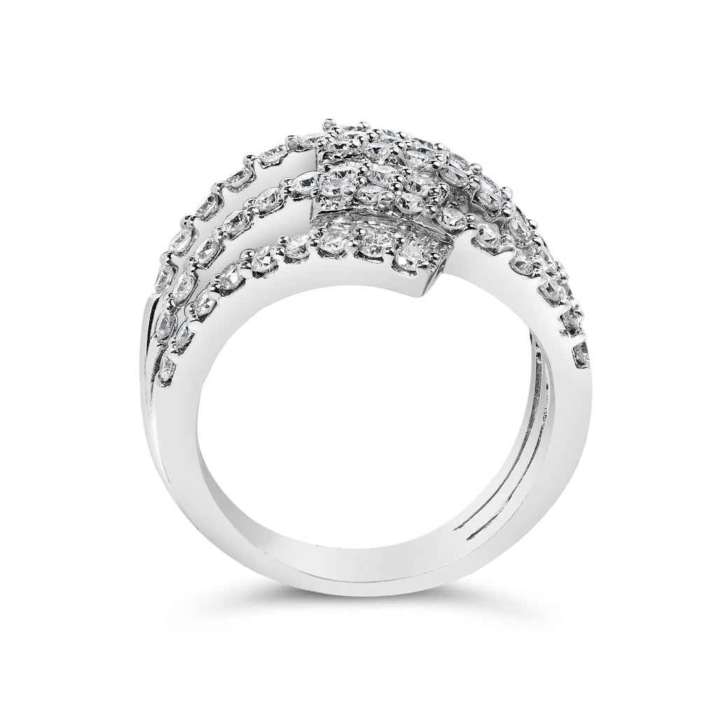18K White Gold 1 3/4 Cttw Diamond Multi Crossover and Split Shank Cocktail Ring-4