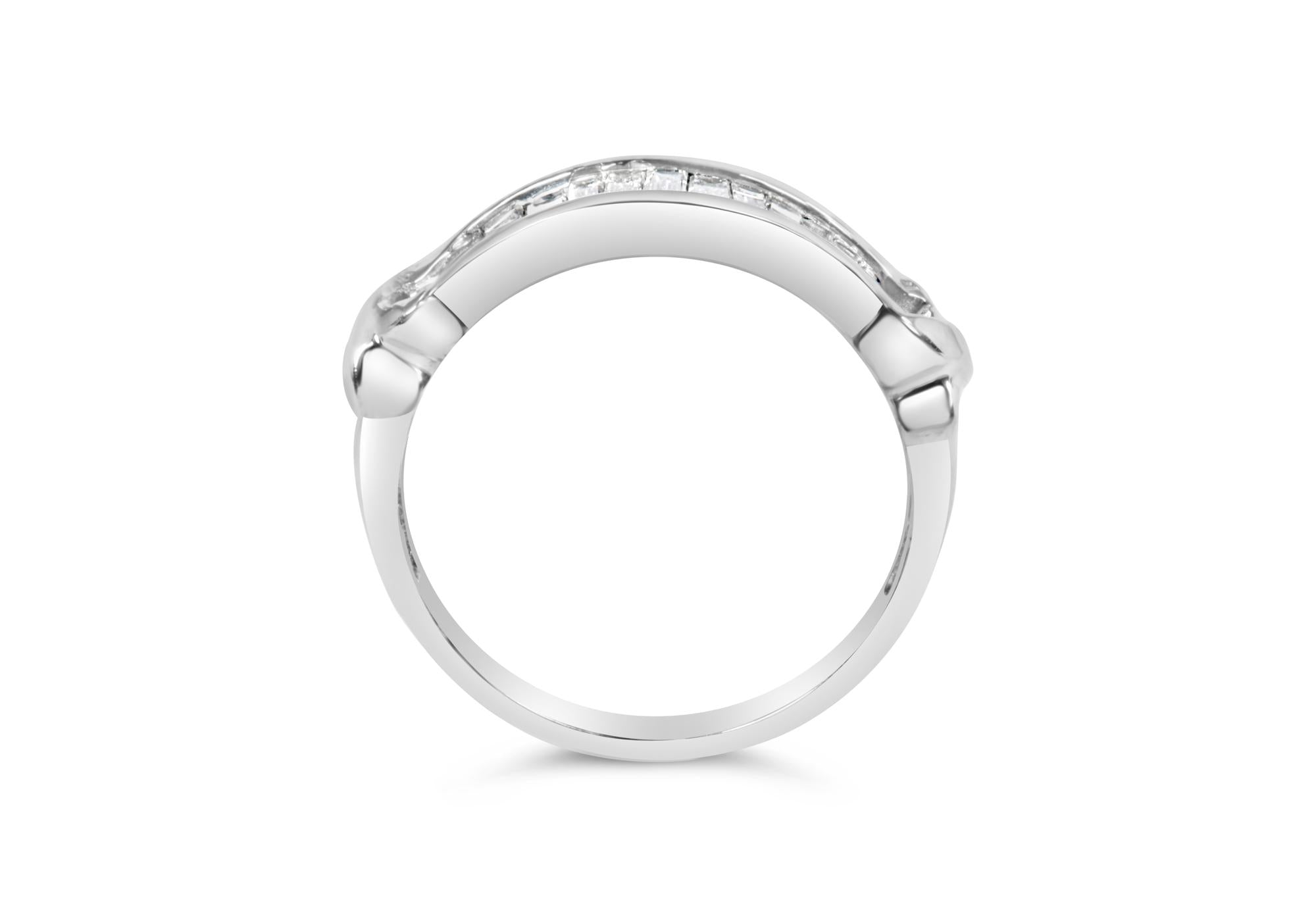 .925 Sterling Silver 1/2 Cttw Baguette Cut Diamond Channel Set X-Station Wedding Ring (H-I Color, I1-I2 Clarity)-4