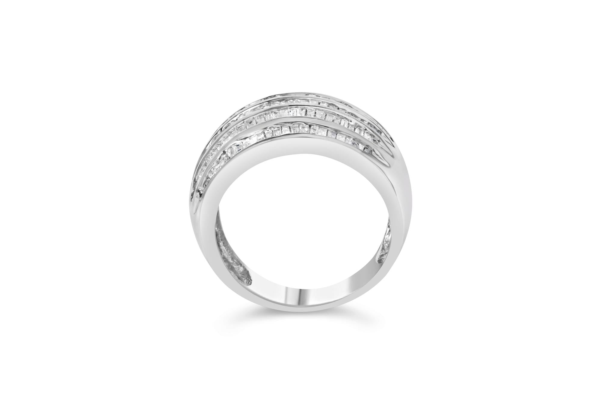 .925 Sterling Silver 1.0 Cttw Baguette-Cut Diamond 6-Row Channel Set Domed Tapered Cocktail Fashion Ring (H-I Color, I2-I3 Clarity)-4