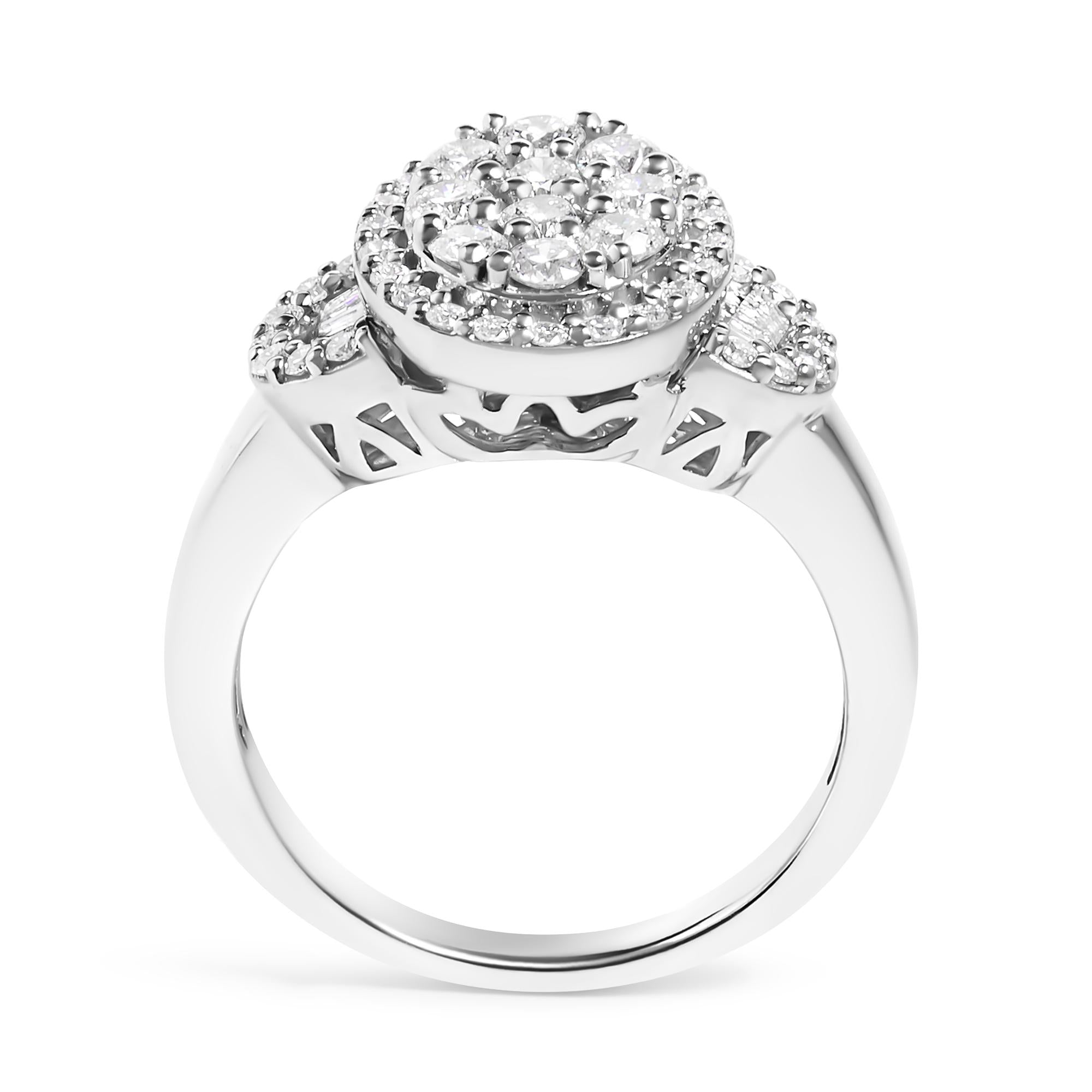 10K White Gold 1.0 Cttw Diamond Oval Cluster with Halo Vintage-Inspired Art Deco 3 Stone Style Statement Ring (G-H Color, SI1-SI2 Clarity)-4