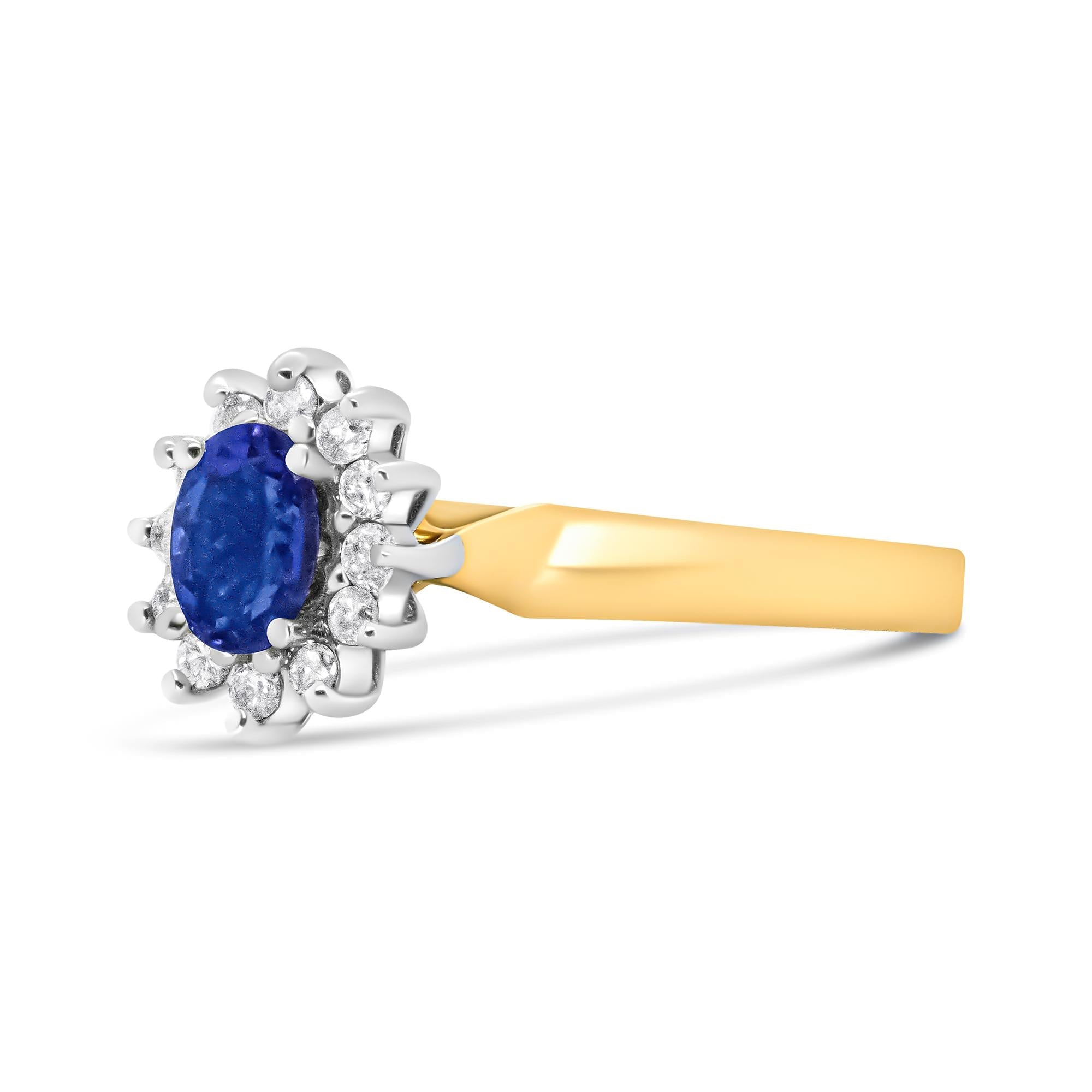 14K Yellow Gold 1/5 Cttw Round Diamond and 6x4mm Oval Blue Tanzanite Halo Ring (H-I Color, I1-I2 Clarity)-4