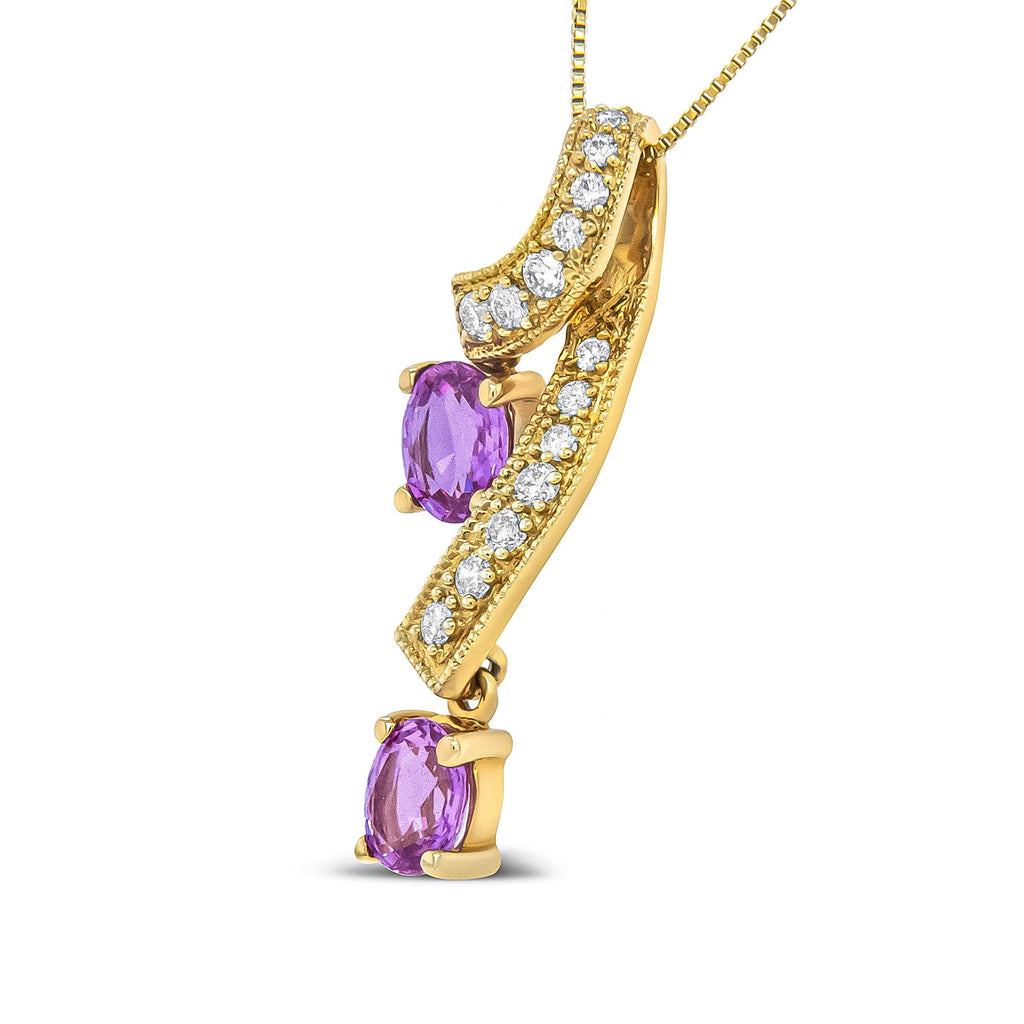 14K Yellow Gold 6x4mm Oval Pink Sapphire and 1/5 Cttw Round Diamond Pendant Necklace - (H-I Color, SI1-SI2 Clarity)-4