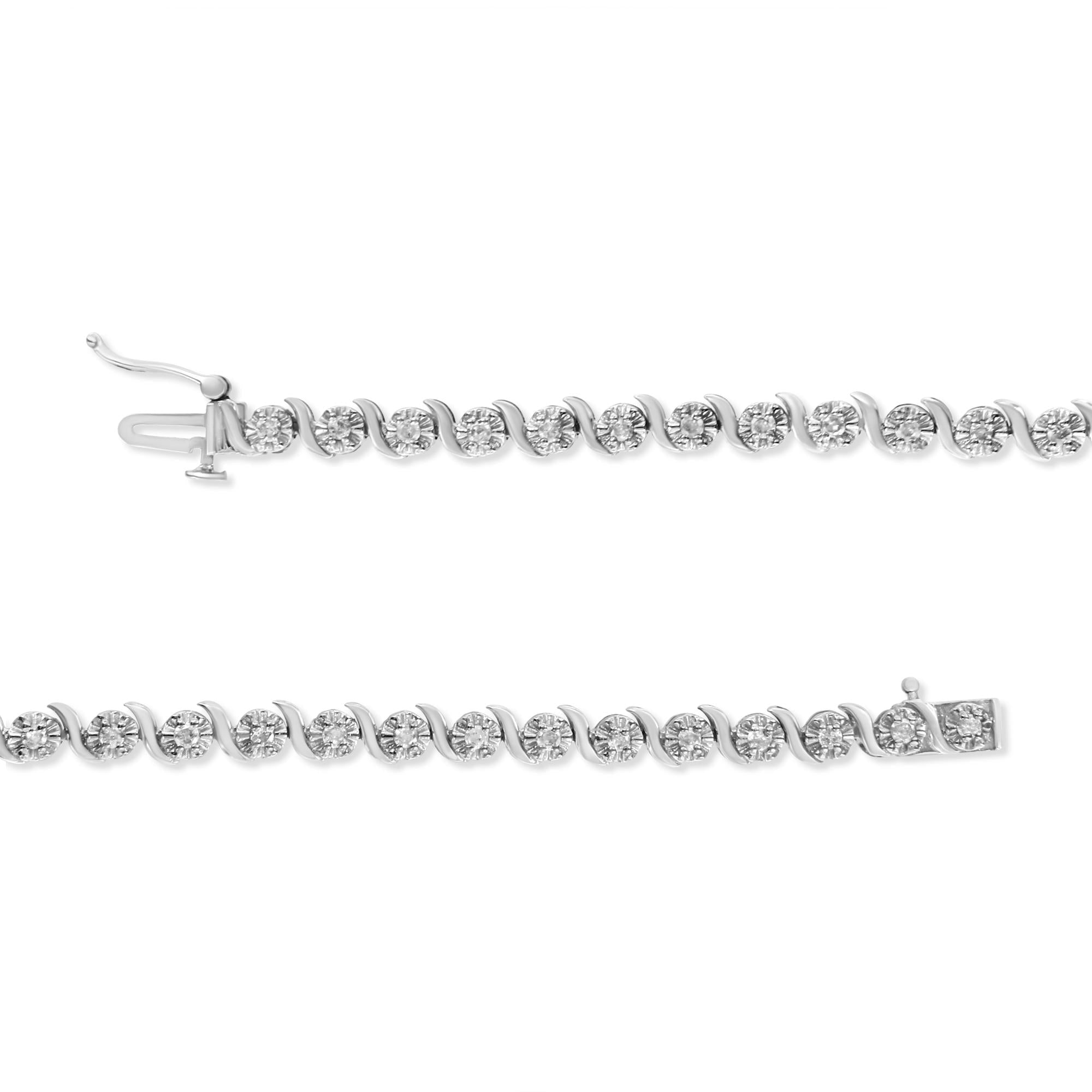 .925 Sterling Silver 1.0 Cttw Diamond Spiral Wave Curved-Link 7" Tennis Bracelet (I-J Color, I3 Clarity)-4