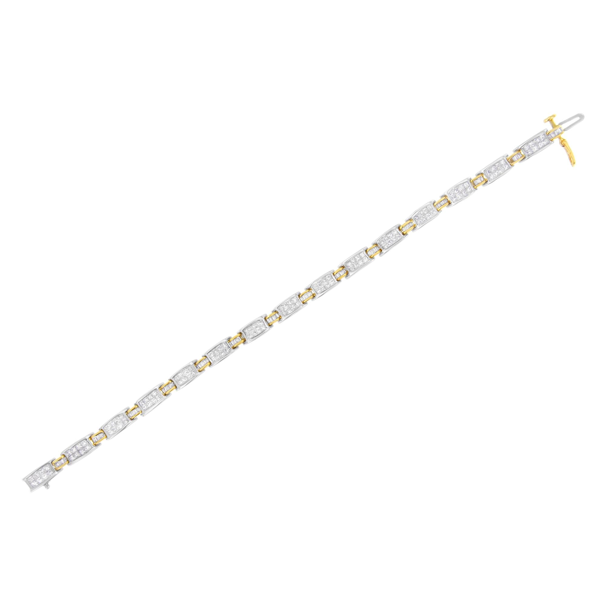 14K Two-Tone Gold Princess and Baguette-Cut Diamond Link Bracelet (3.00 cttw, H-I Color, SI1-SI2 Clarity)-4