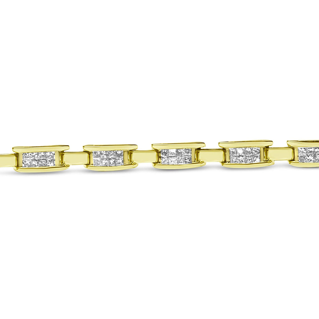 10K Yellow Gold 2.0 Cttw Invisible-Set Princess Cut Diamond Rectangular Link Bracelet (I-J Color, SI2-I1 Clarity) - 7"-4