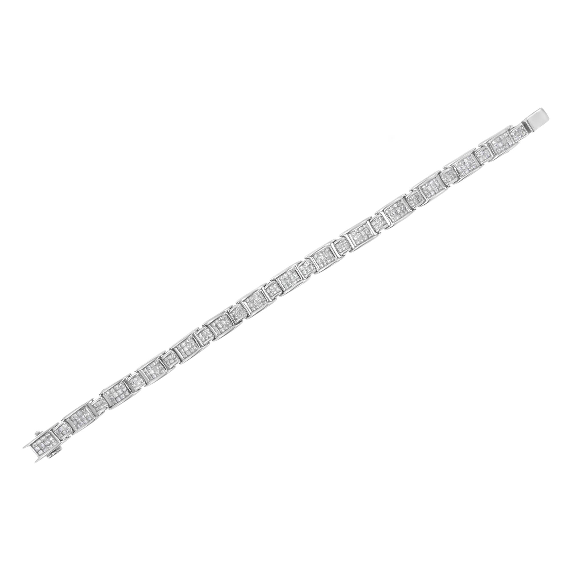 14K White Gold 5.0 Cttw Princess-Cut Diamond Rectangular Alternating Station 7" Tennis Bracelet (G-H Color, SI1-SI2 Clarity)-4
