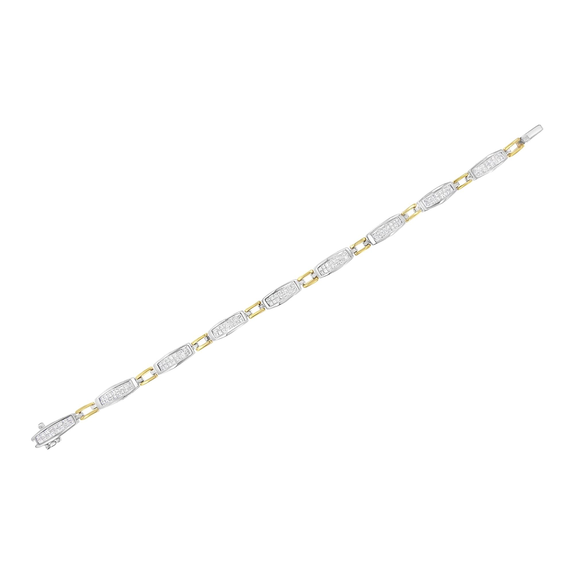 14K Yellow and White Gold 2.0 Cttw Princess Cut Diamond Tapered and Equal Sign Link Bracelet (G-H Color, SI1-SI2 Clarity) - 7"-4