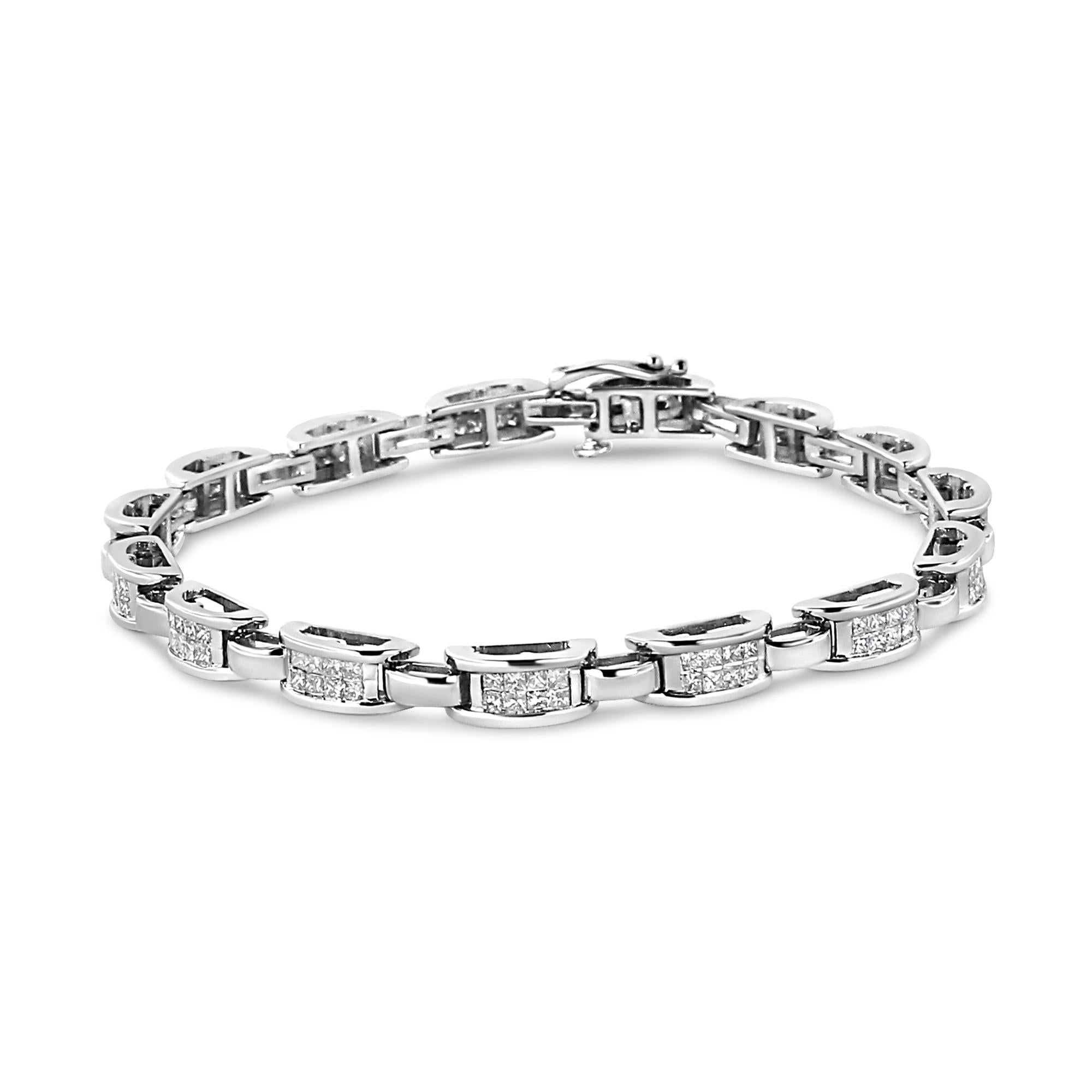 14K White Gold 2.00 Cttw Invisble-Set Princess Diamond Link Bracelet (I1-I2 Clarity, I-J Color) - 7.25"-4