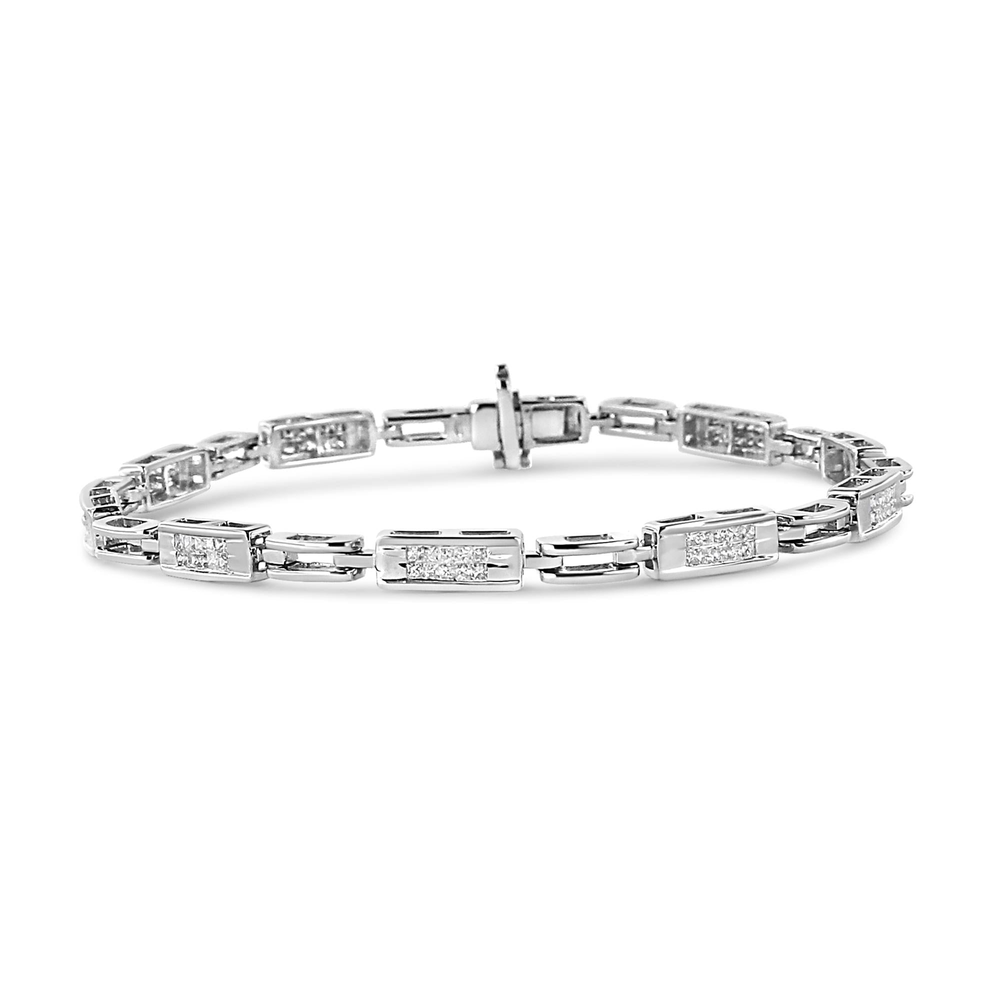 14K White Gold 1.0 Cttw Invisible Set Princess Cut Diamond Alternating Station and Link Tennis Bracelet (I-J Color, I1-I2 Clarity) - Size 7.25" Inches-4
