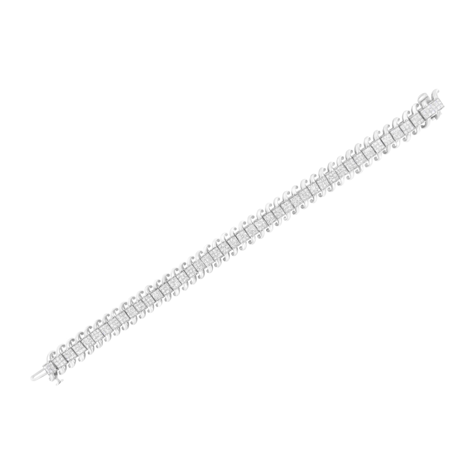 14K White Gold 5.0 Cttw Princess Cut Diamond 7" Invisible Set Wavy S-Link Tennis Bracelet (G-H Color, SI1-SI2 Clarity)-4