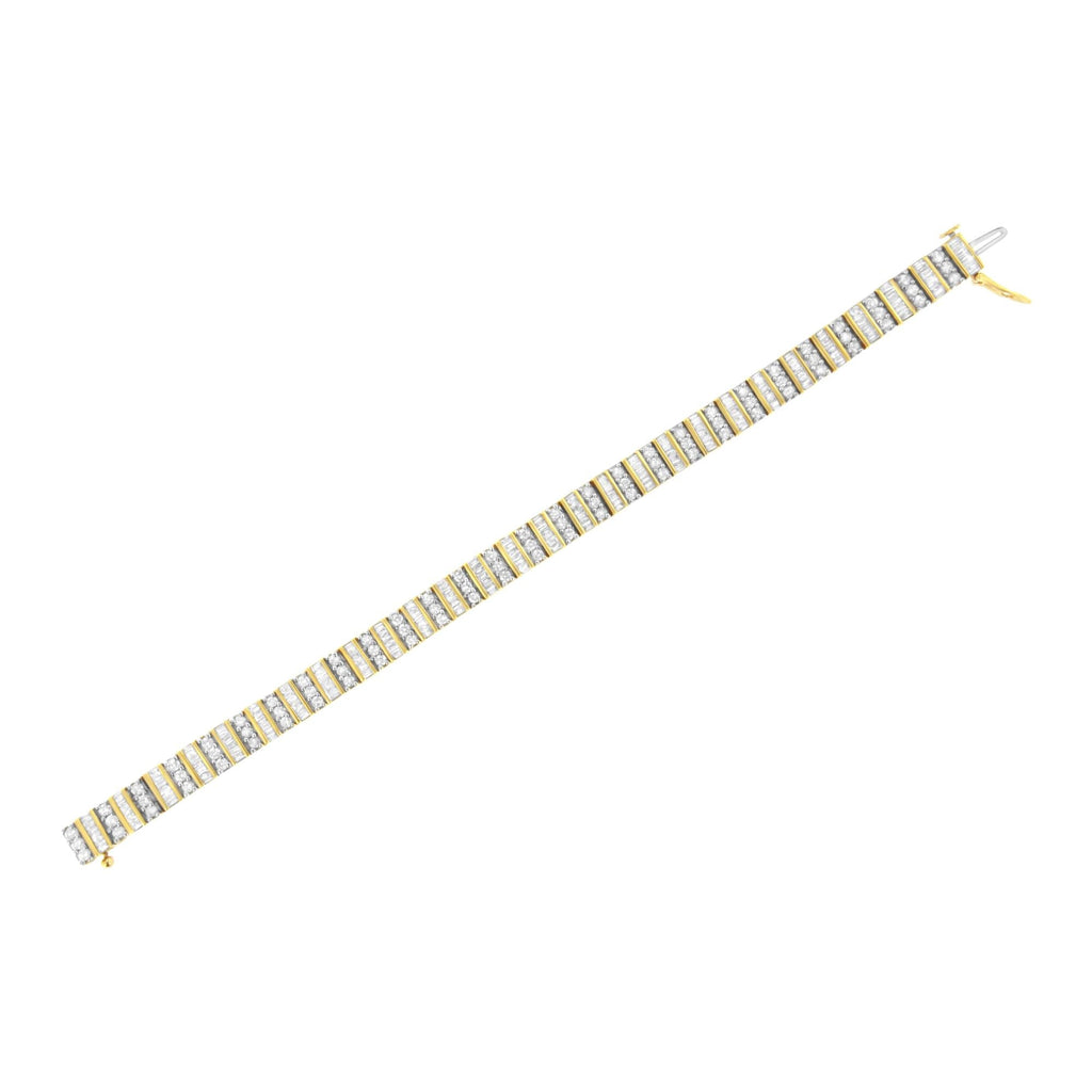 14K Yellow Gold Round and Baguette-Cut Diamond Bracelet (5.50 cttw, H-I Color, I1-I2 Clarity)-4