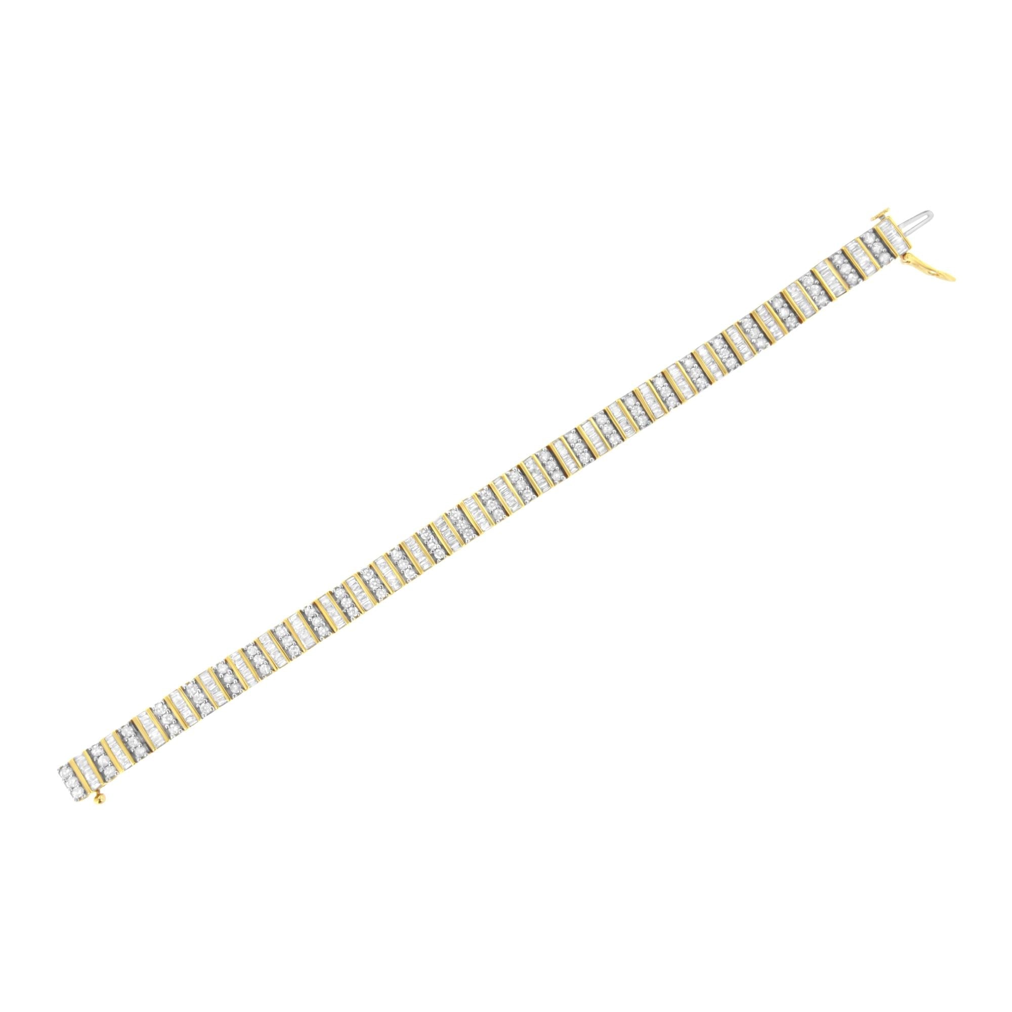 14K Yellow Gold Round and Baguette-Cut Diamond Bracelet (5.50 cttw, H-I Color, I1-I2 Clarity)-4