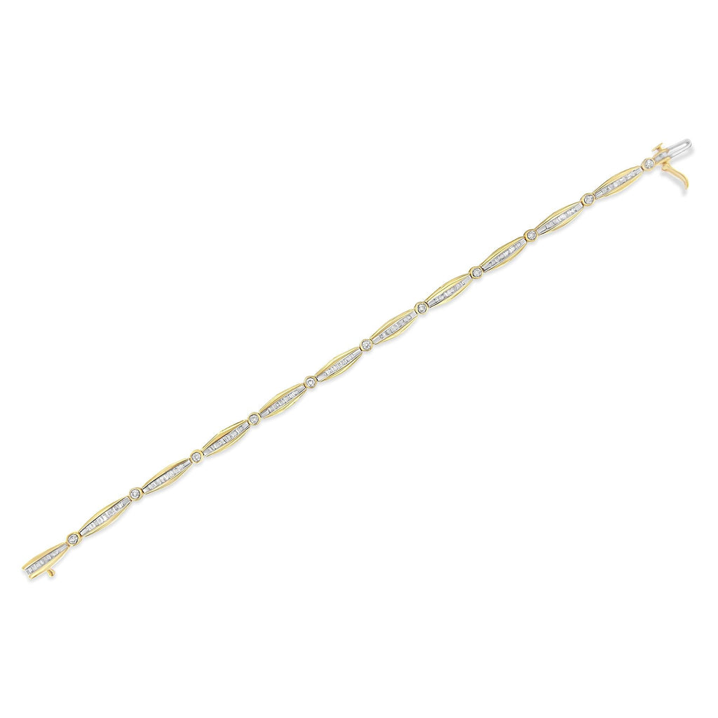 14K Yellow Gold 1-1/2 Cttw Round Brilliant-Cut & Baguette Cut Diamond Bezel and Tapered Link 7" Tennis Bracelet (H-I Color, I1-I2 Clarity)-4