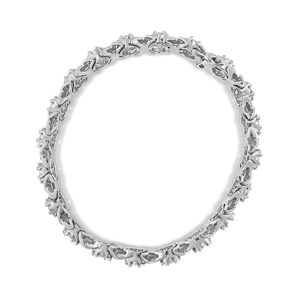 14K White Gold 6-1/3 Cttw Round Brilliant-Cut Diamond Round Cluster & X-Link 7" Tennis Bracelet (I-J Color, SI2-I1 Clarity)-4