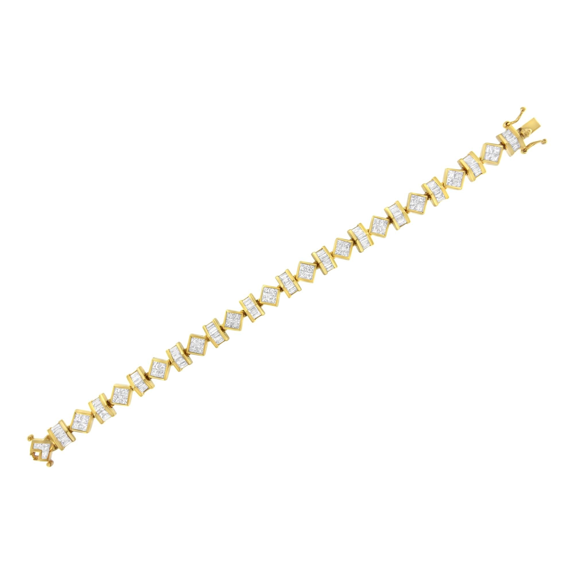 14K Yellow Gold Princess and Baguette Diamond Modern Link Bracelet(7.50 cttw,G-H Color,VS1-VS2 Clarity)-4