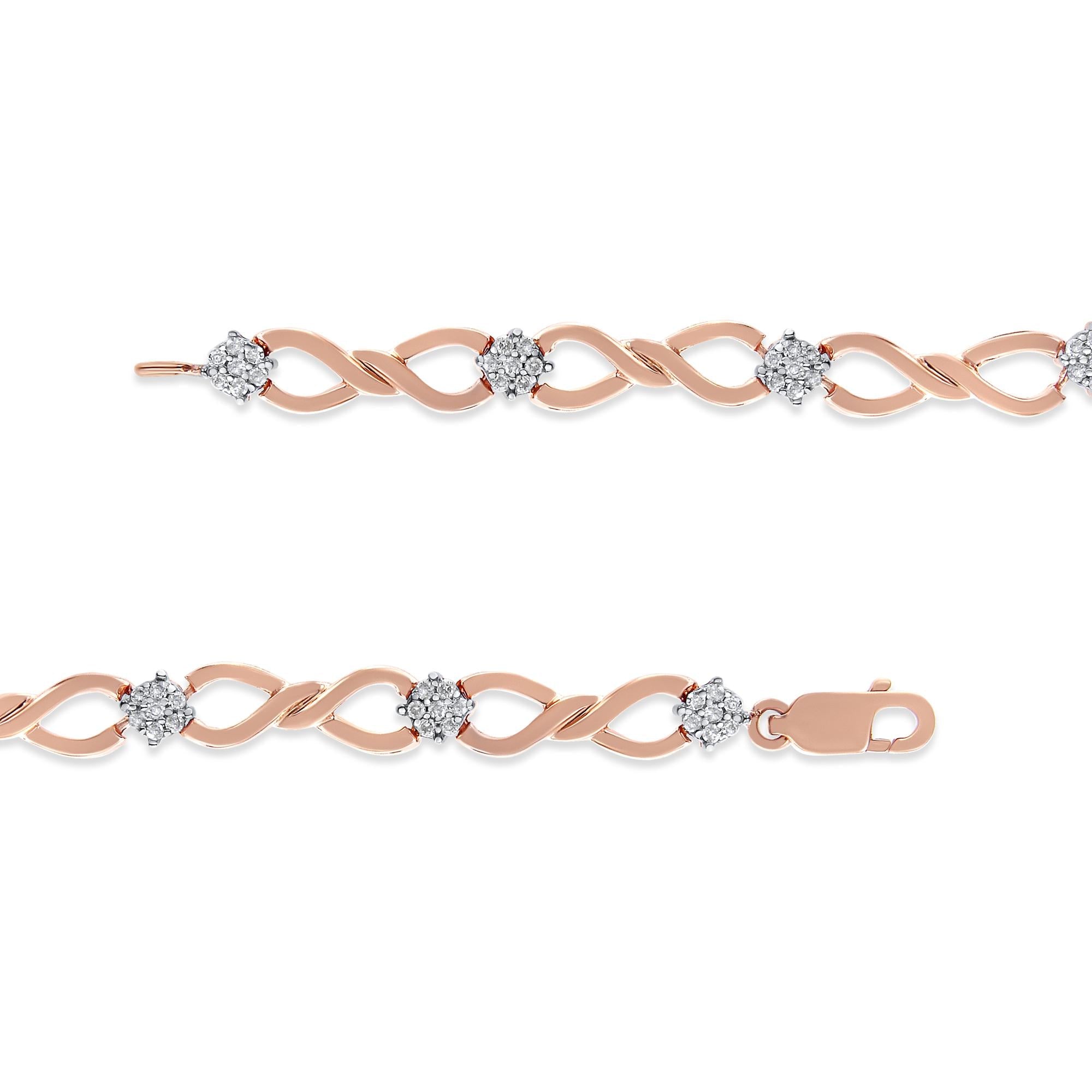 10K Rose Gold 1/2 cttw Diamond Cluster and Infinity Weave Link Bracelet (H-I Color, I2-I3 Clarity) - Size 7"-4