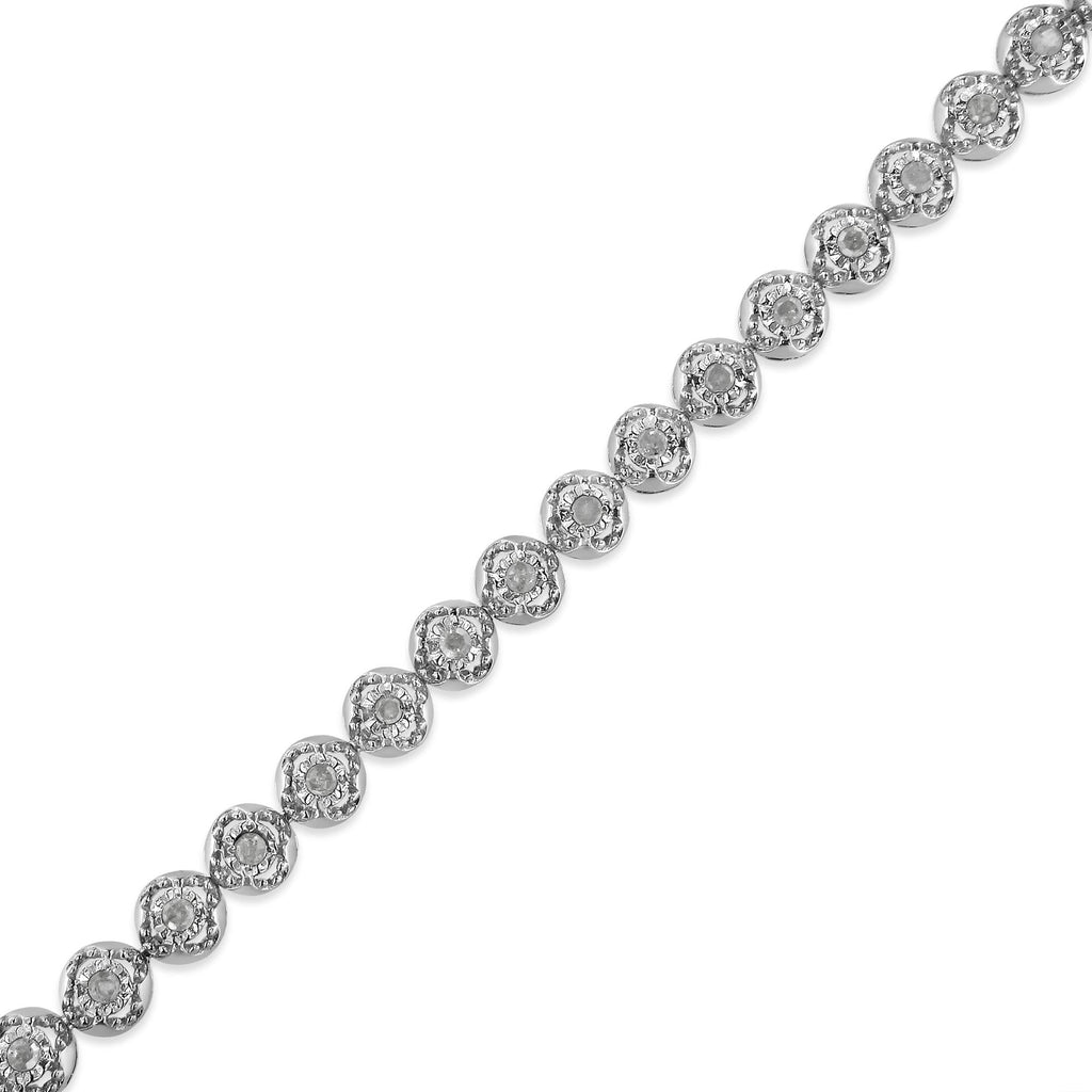 .925 Sterling Silver 1.0 Cttw Diamond Miracle-Plate Open Quatrefoil Flower Circle-Link 7" Tennis Bracelet (I-J color, I3 clarity)-4