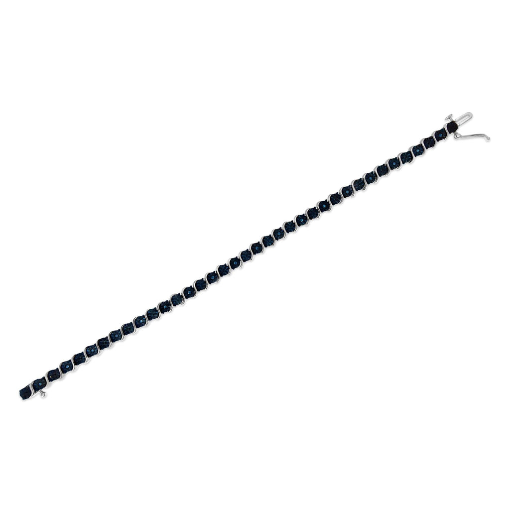 .925 Sterling Silver 1/10 Cttw Miracle-Set Treated Blue Color Diamond Miracle Plate "S" Link Tennis Bracelet (Blue Color, I2- I3 Clarity) - 7.25"-4