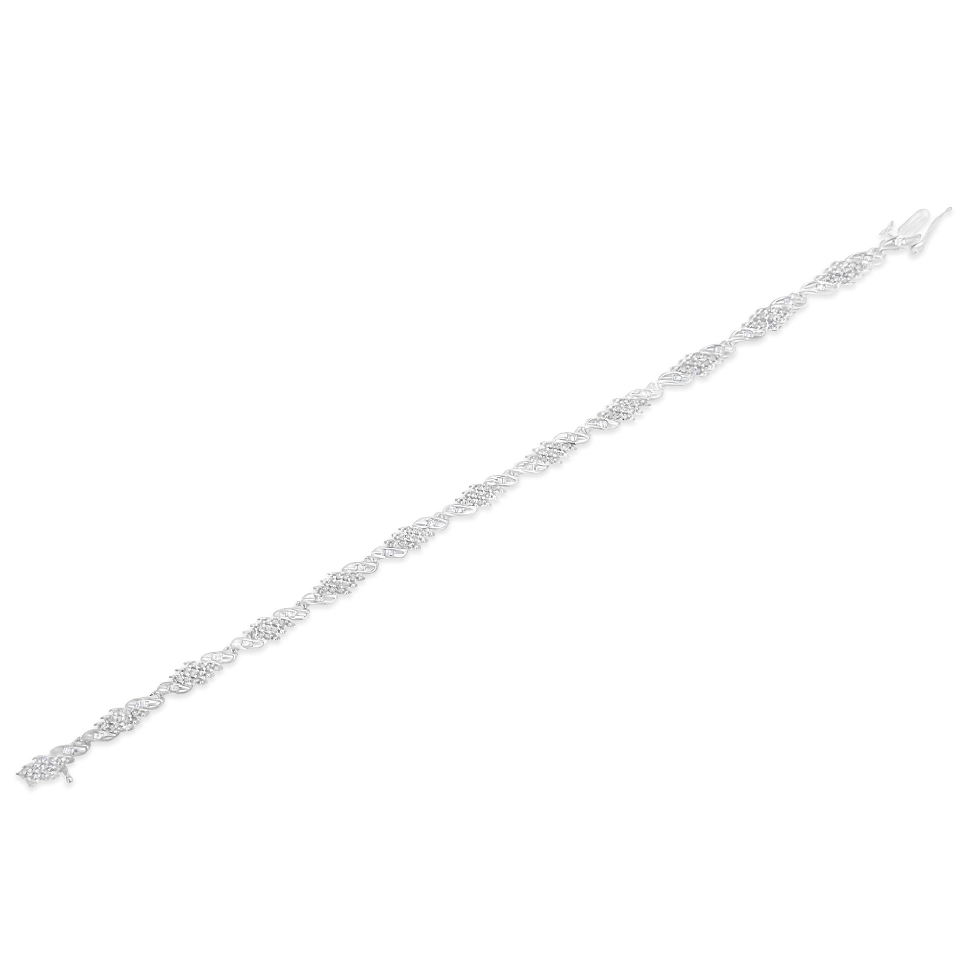 .925 Sterling Silver 1-1/2 Cttw Round and Baguette Cut Diamond Wave Link Bracelet (I-J Color, I2-I3 Clarity) - 7"-4