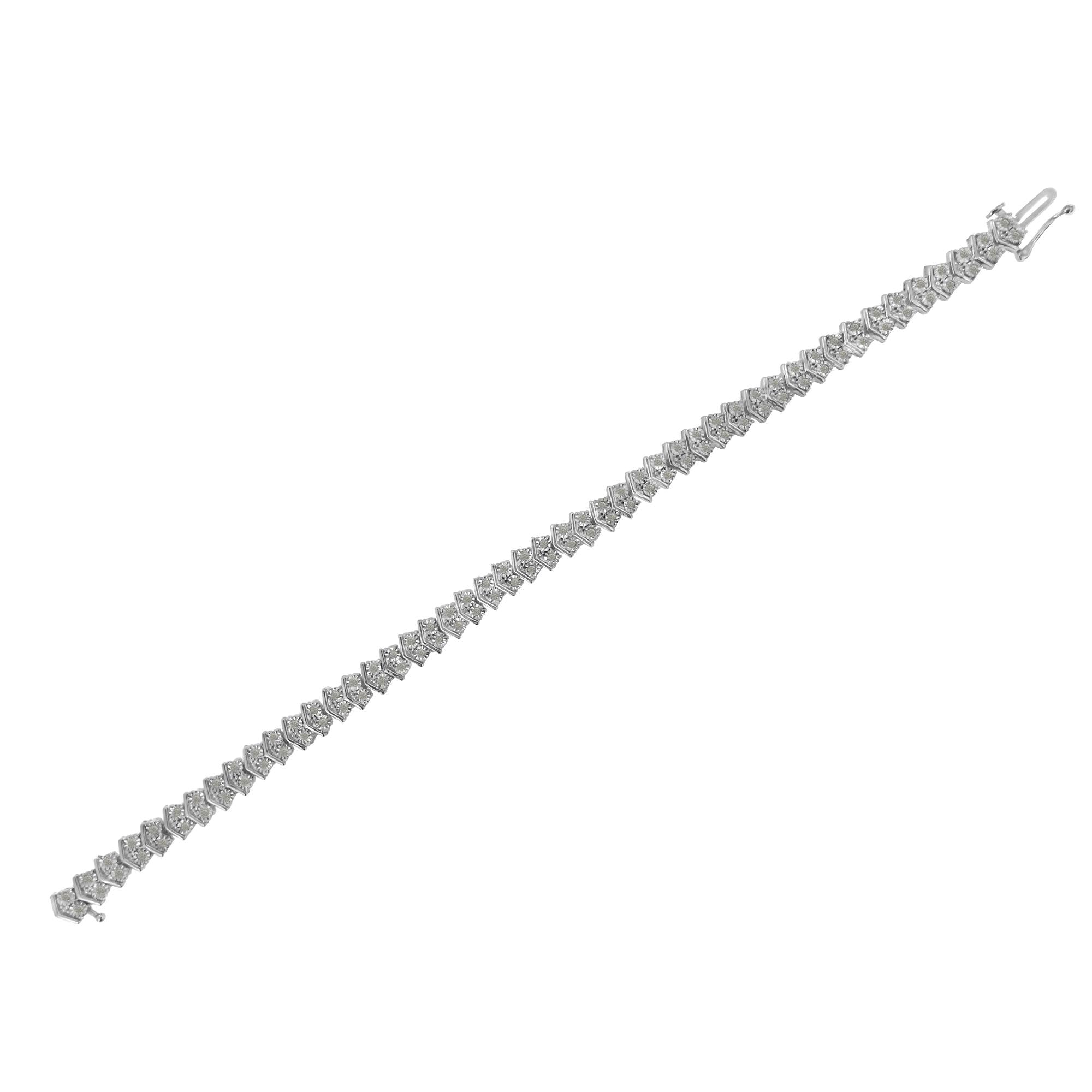 .925 Sterling Silver 1.0 cttw Diamond "Arrow" Shape Tennis Link Bracelet (I-J Color, I3 Clarity) -7.25"-4