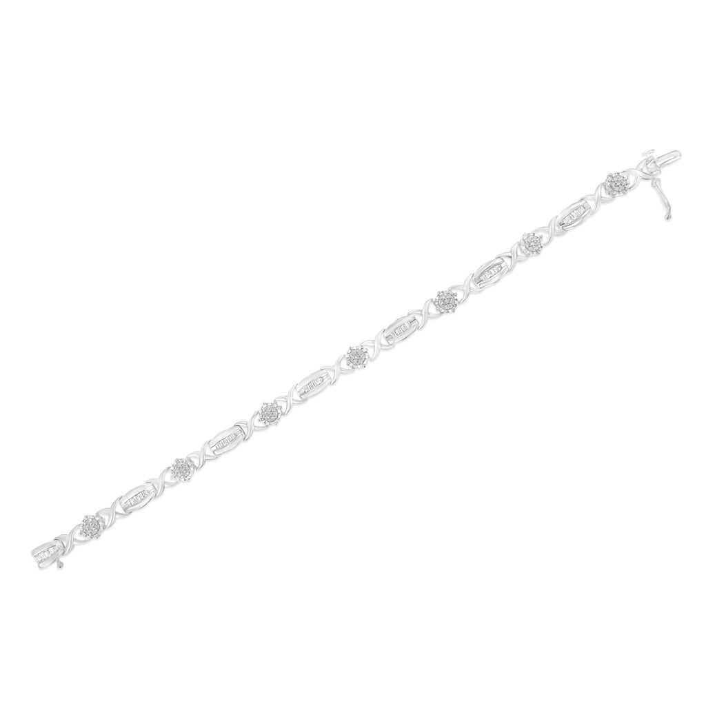 .925 Sterling Silver 1.0 Cttw Round-Cut and Baguette-Cut Diamond X-Link Bracelet (I-J Color, I1-I2 Clarity) - 7"-4