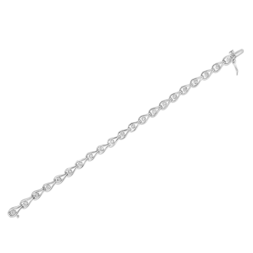 .925 Sterling Silver 1/10 Cttw Miracle-Set Diamond Pear Shape and Bezel Link Bracelet (I-J Color, I3 Clarity) - 7.25"-4