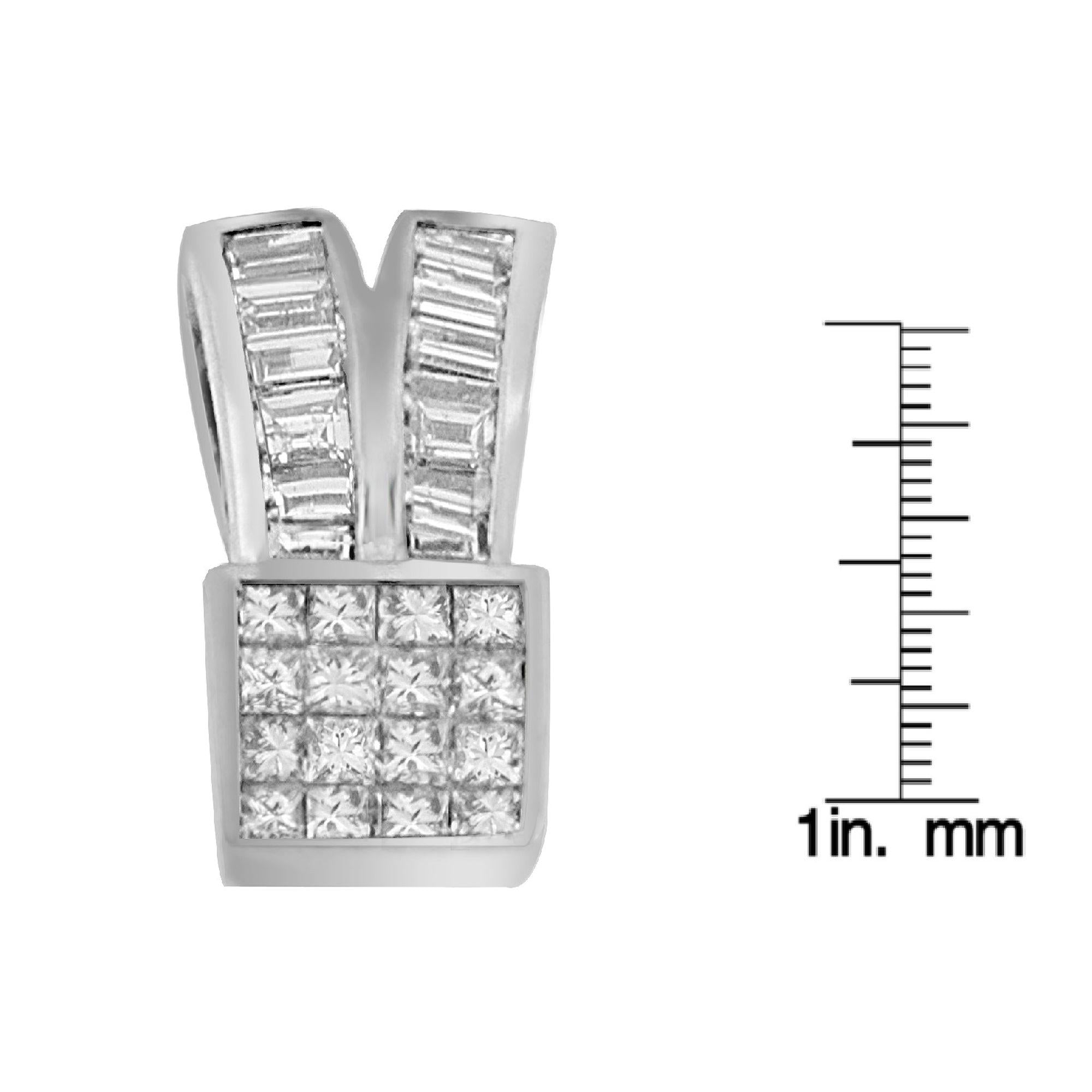 14K White Gold 1 5/8 cttw Princess and Baguette Cut Diamond Heart Ribbon Pendant Necklace (G-H, VS1-VS2)-4