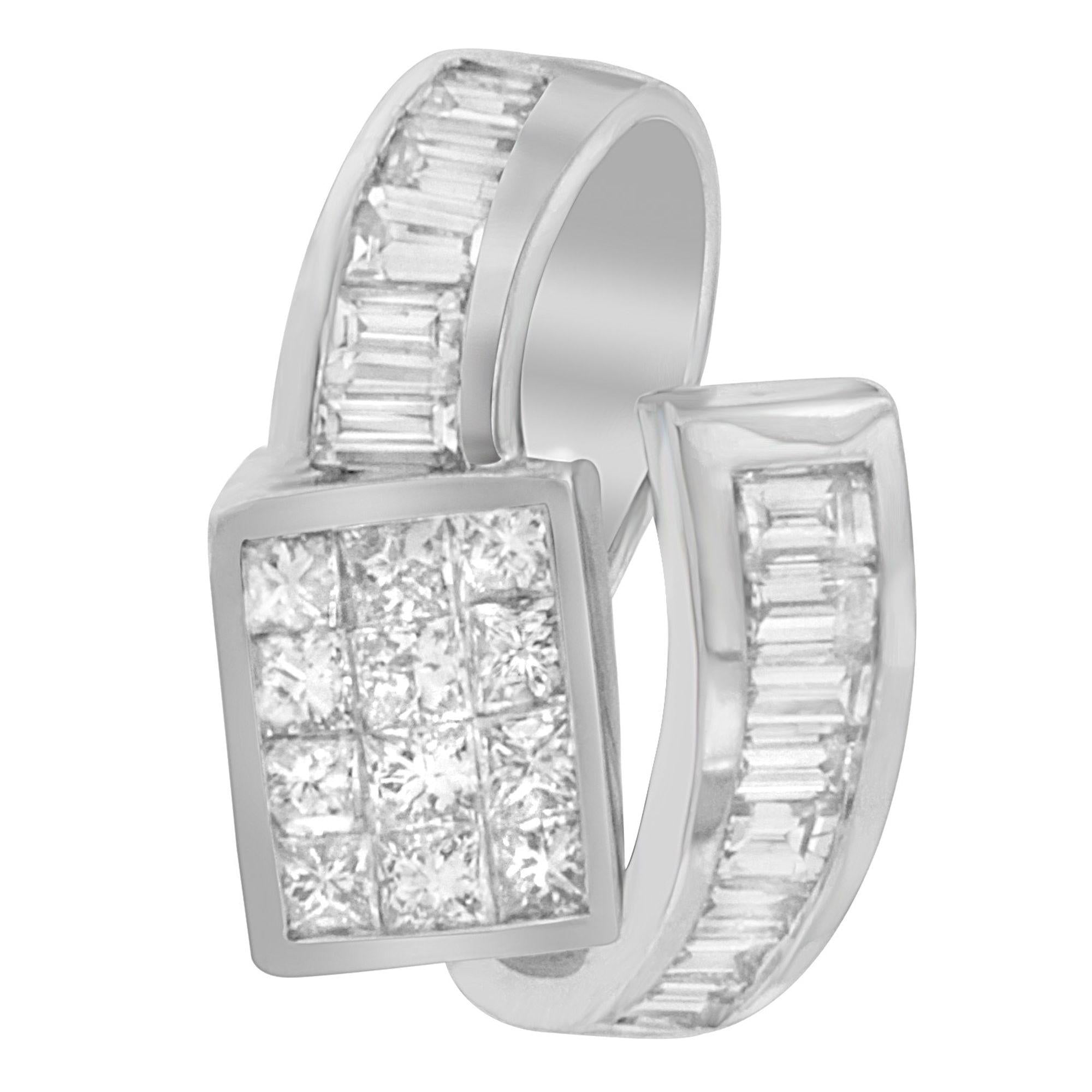 14K White Gold 2 cttw Princess and Baguette Cut Diamond Double Loop Pendant Necklace (G-H, VS1-VS2)-4