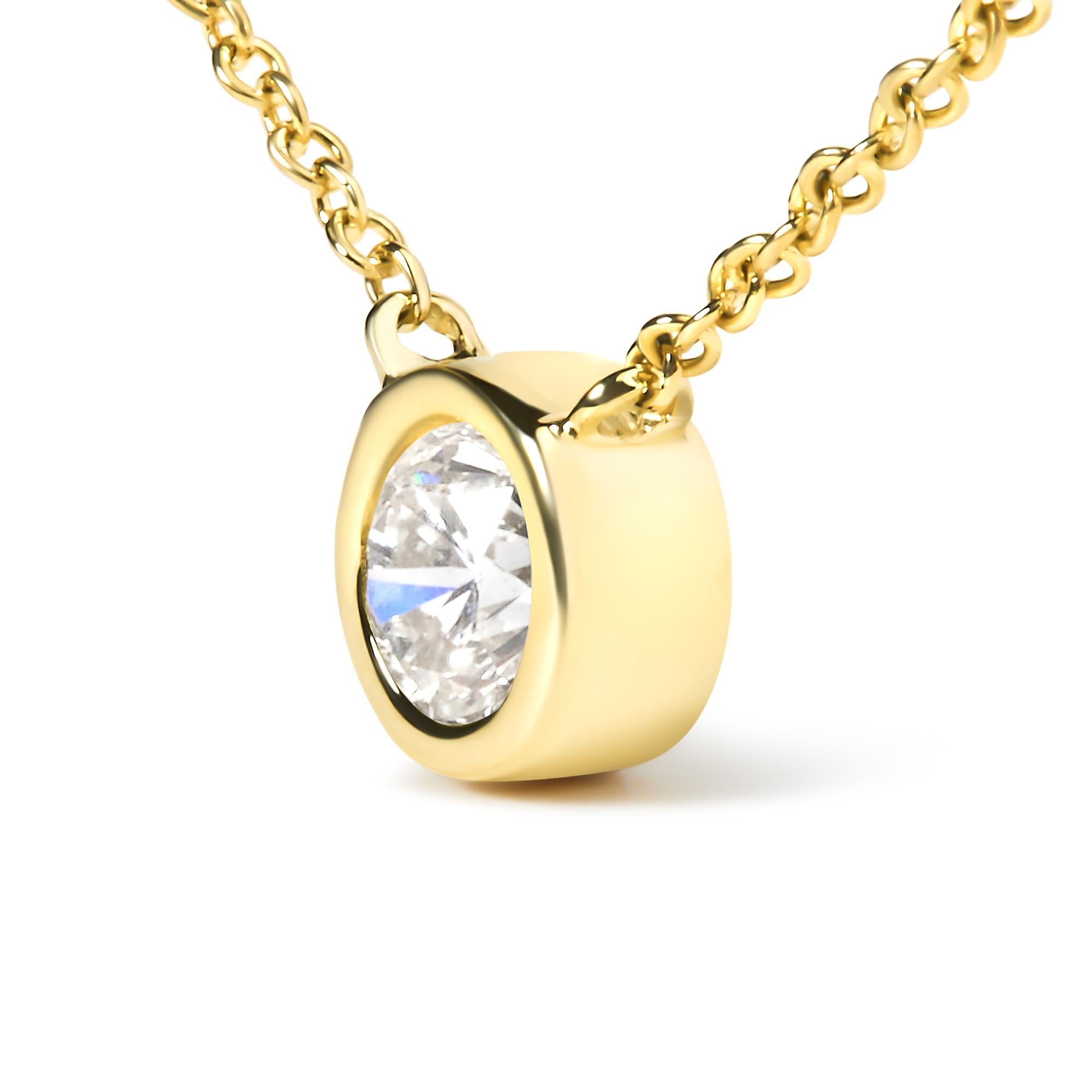 10K Yellow Gold 1/2 Carat Round Brilliant-Cut Diamond Modern Bezel-Set Solitaire 16"-18" Pendant Necklace (H-I Color, SI2-I1 Clarity)-4