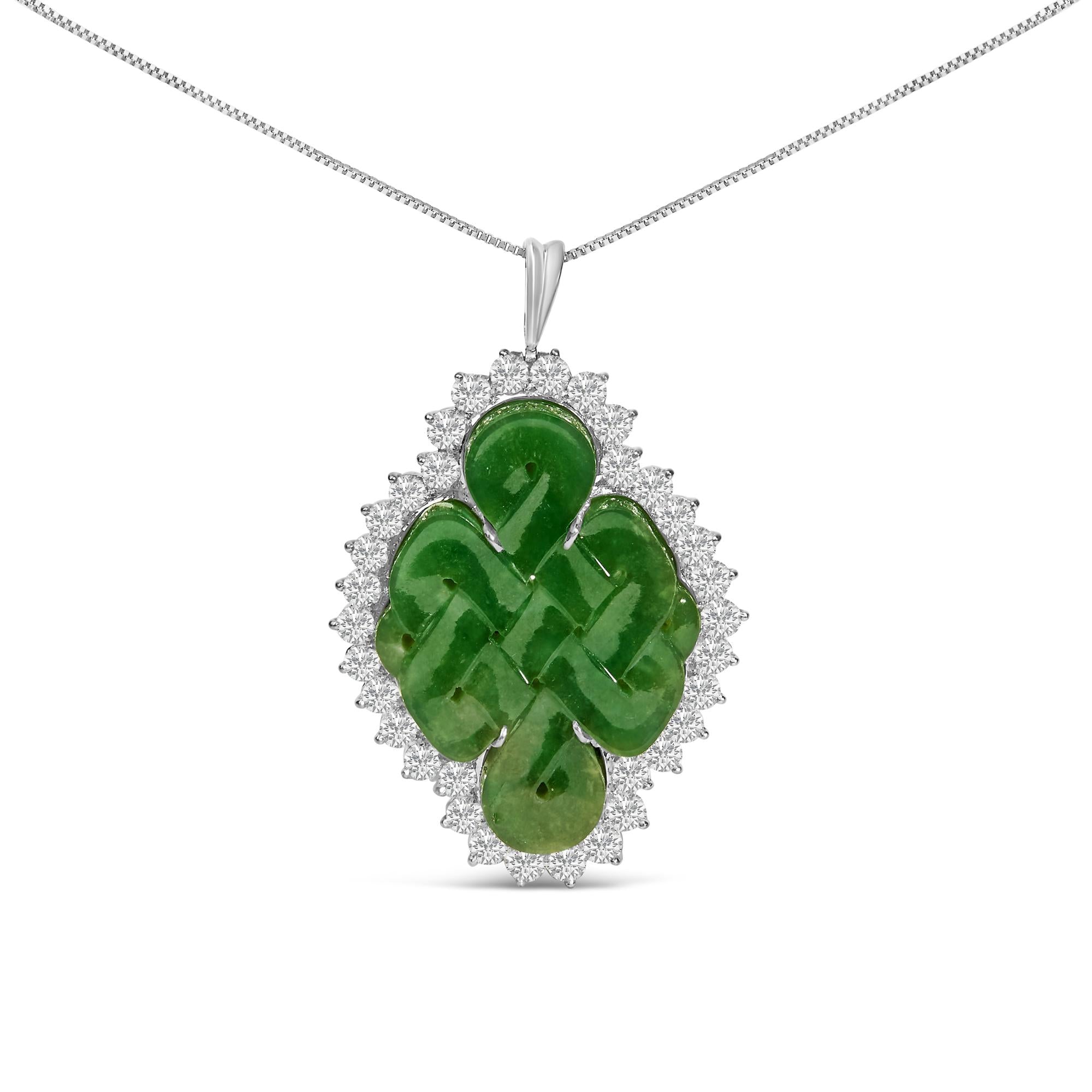 18K White Gold 2.00 Cttw Diamond Halo and Jade Shield Brooch Pin and Pendant (G-H Color, VS1-VS2 Clarity) CHAIN NOT INCLUDED-4