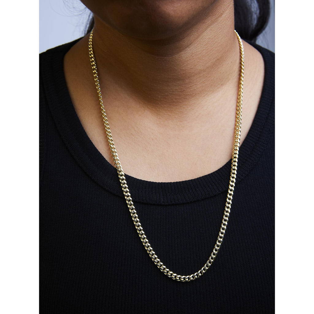 Semi-Solid 14K Yellow Gold 4.5mm Miami Cuban Chain Necklace - Unisex Chain-4