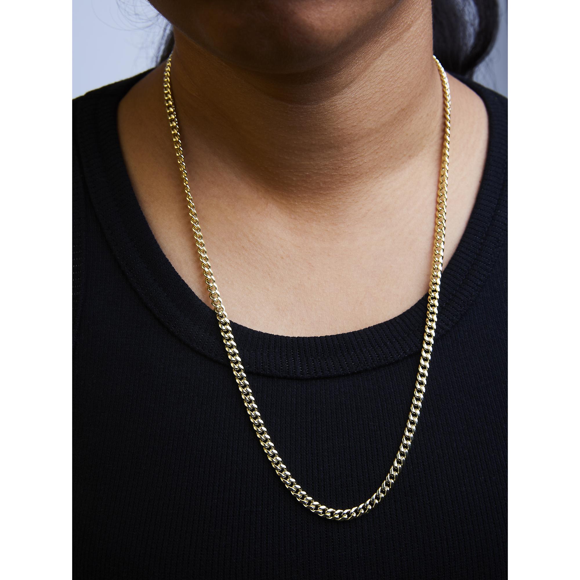 Semi-Solid 14K Yellow Gold 4.5mm Miami Cuban Chain Necklace - Unisex Chain-4
