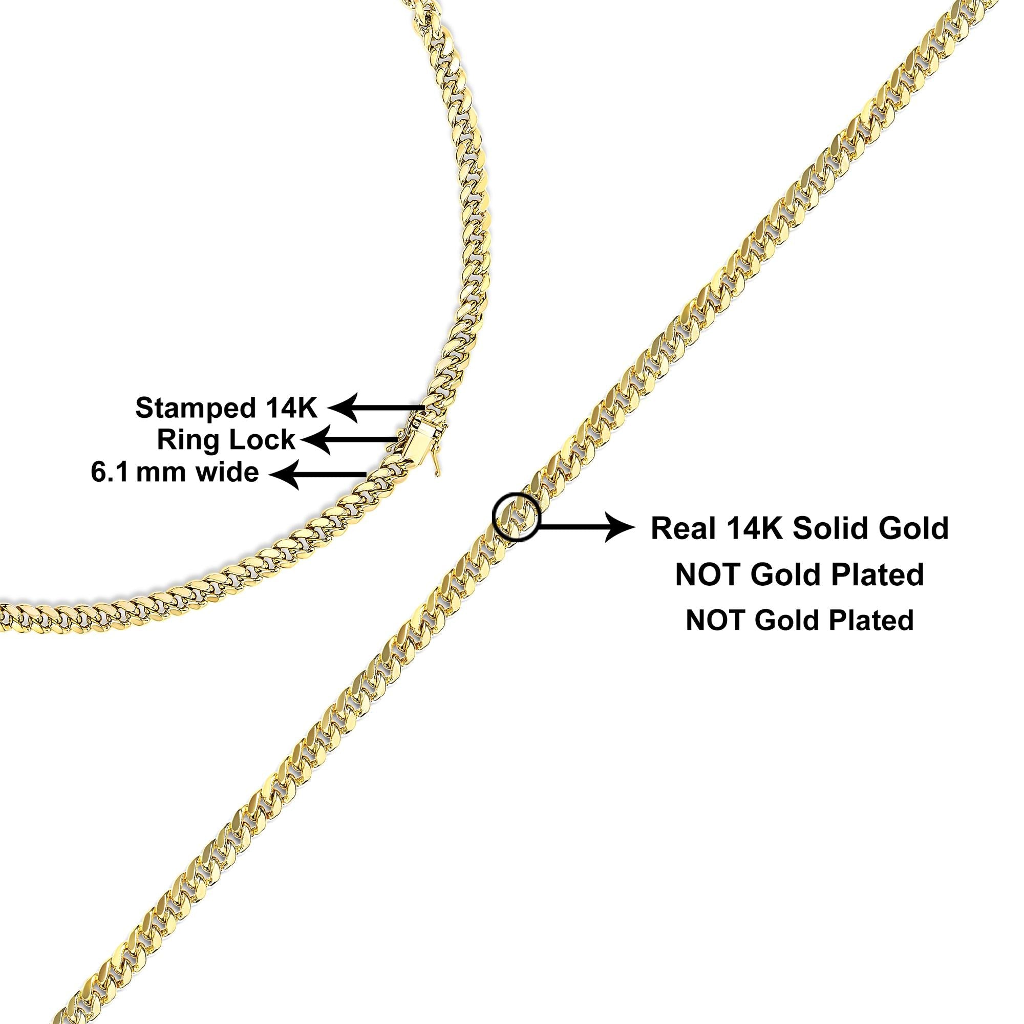 Semi-Solid 14K Yellow Gold 6.1mm Classic Miami Cuban Chain Necklace-4