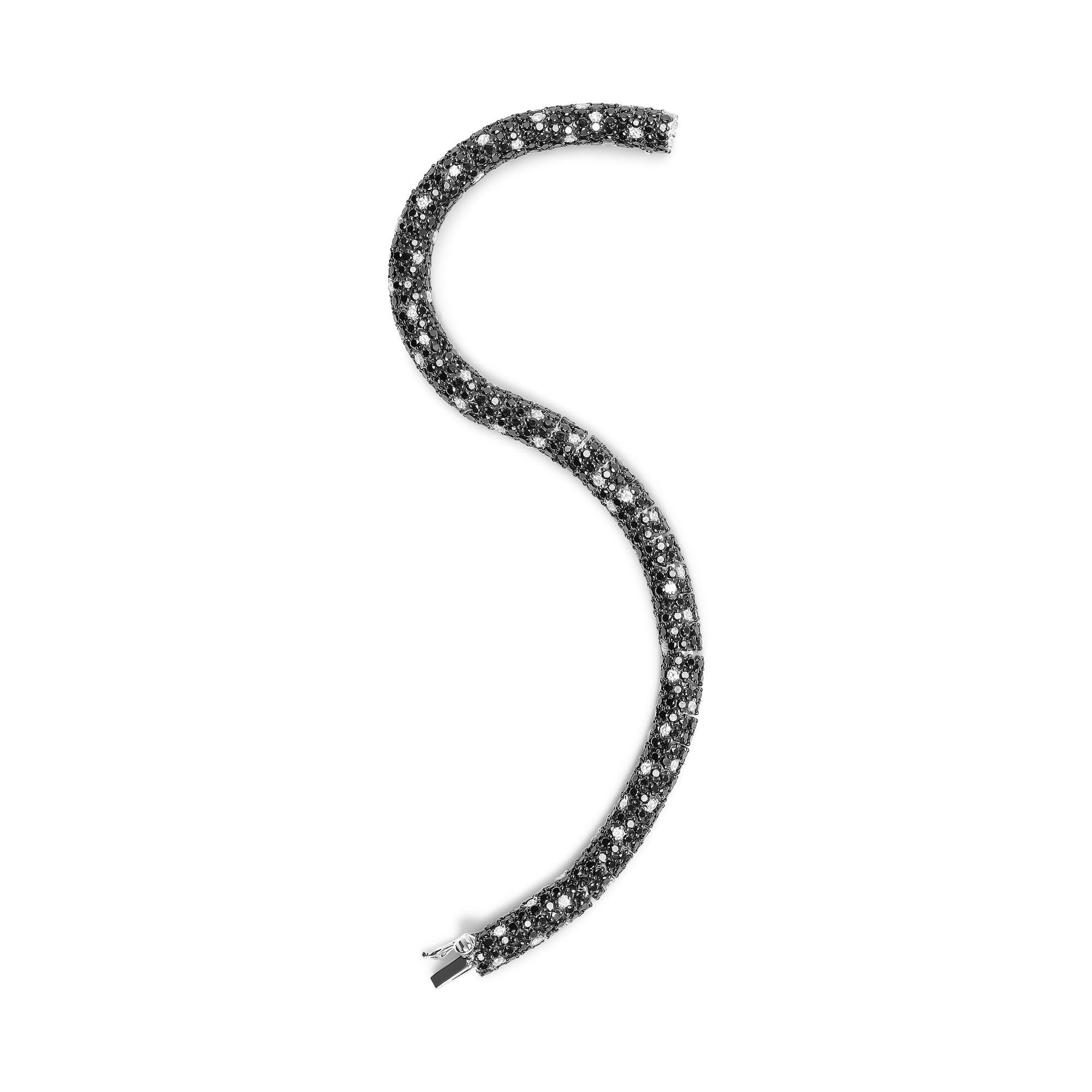 18K White Gold 20.0 Cttw Black and White Pave Set Diamond Eternity Snake Skin Style Tennis Bracelet (Black and G-H Color, SI1-SI2 Clarity) - Size 7"-4