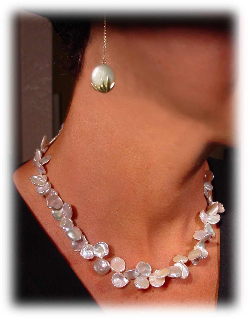 Metal Petals- Three Pansy Necklace-18K Gold with Diamond Center