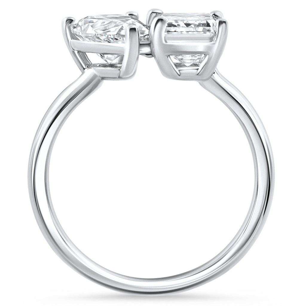 AGI Certified 3.50 CTW Toi Et Moi Lab Grown Diamond Ring in Pear & Emerald Cut 14K White Gold-2