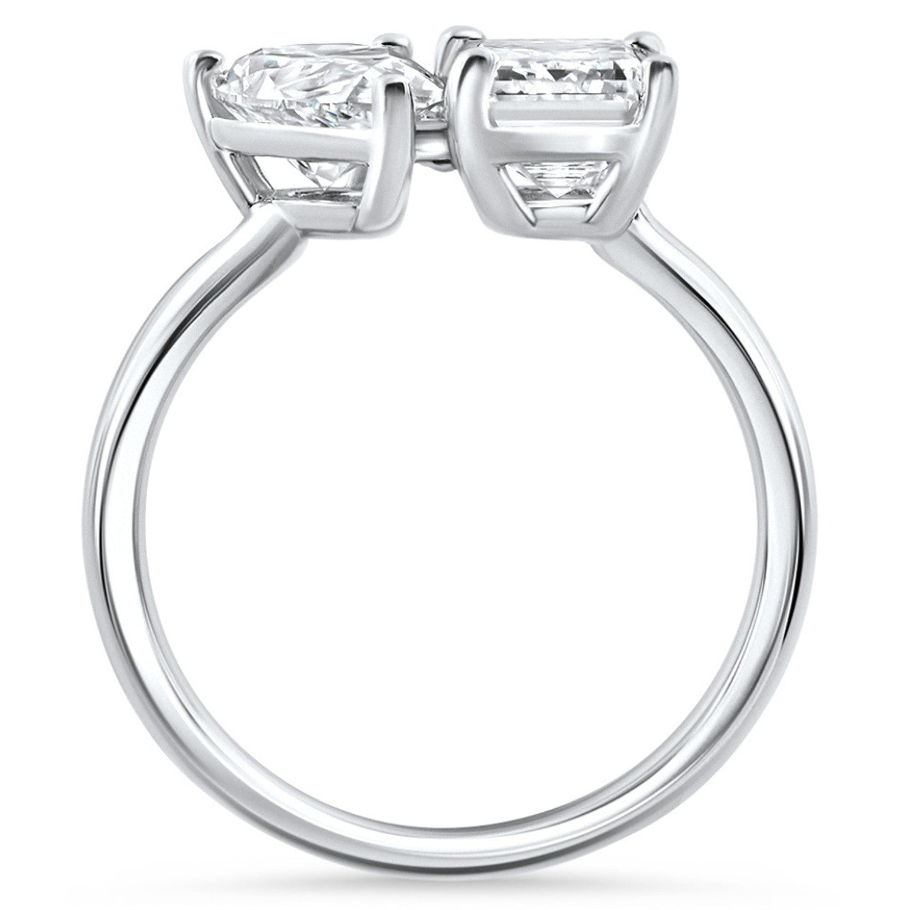 AGI Certified 3.50 CTW Toi Et Moi Lab Grown Diamond Ring in Pear & Emerald Cut 14K White Gold-2