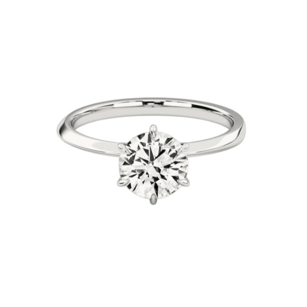 6 Prong Solitaire Diamond 14K Solid Gold Dome Band Engagement Ring IGI Certified