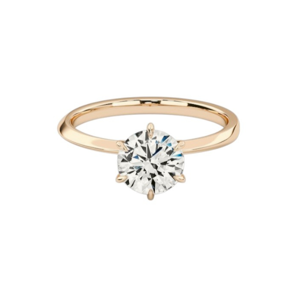6 Prong Solitaire Diamond 14K Solid Gold Dome Band Engagement Ring IGI Certified