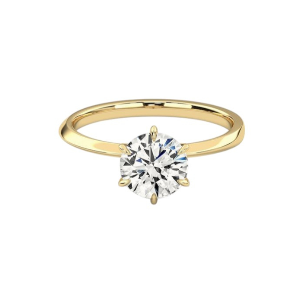 6 Prong Solitaire Diamond 14K Solid Gold Dome Band Engagement Ring IGI Certified