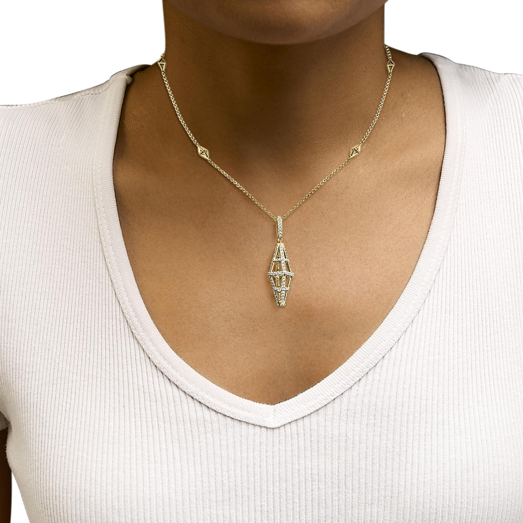 14K Yellow Gold 1.0 Cttw Diamond Studded Geometric Double Pyramid 18" Pendant Necklace (G-H Color, SI1-SI2 Clarity)-3