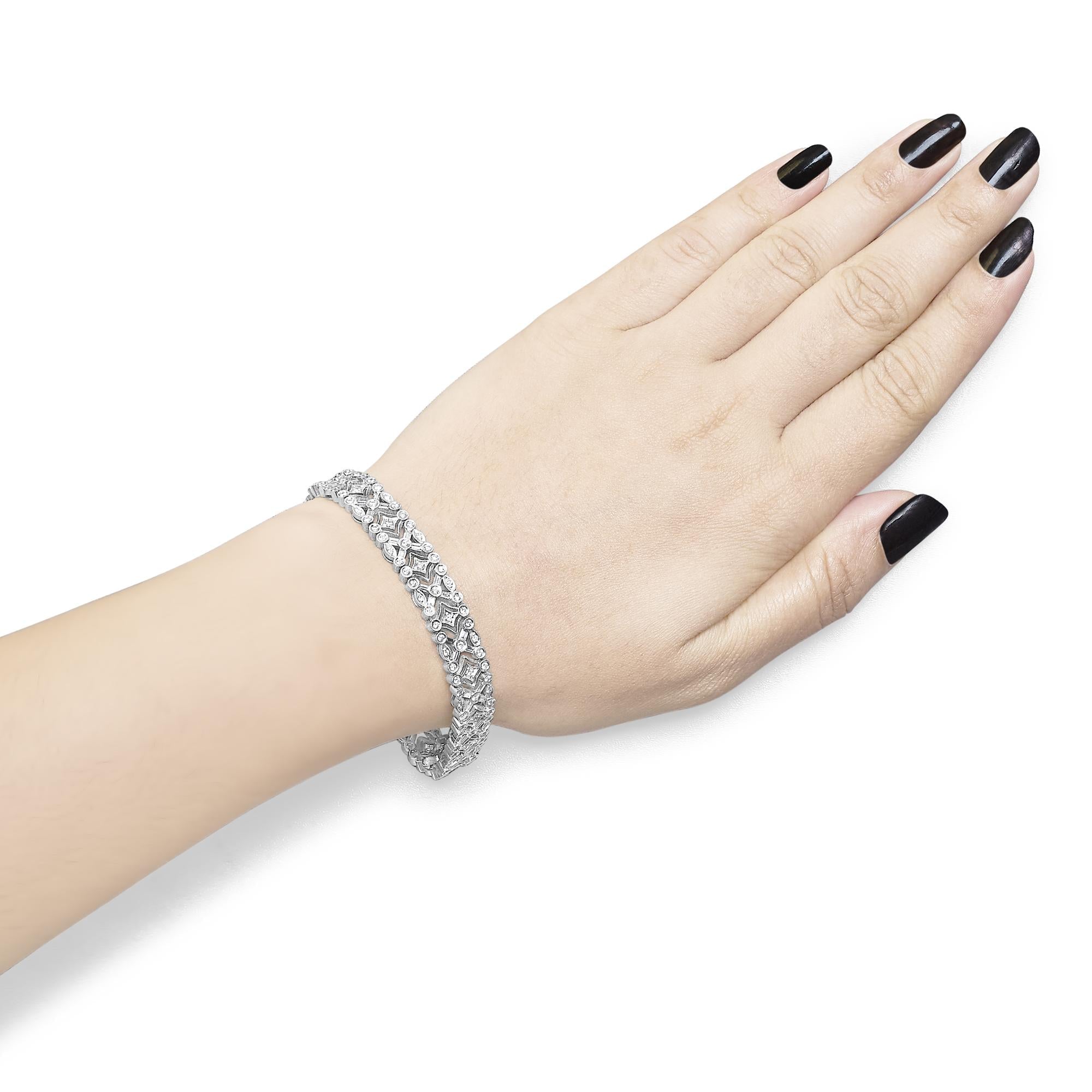 18K White Gold 3 3/4 Cttw Baguette and Round Diamond Art Deco Vintage-Inspired Link Bracelet (G-H Color, VS1-VS2 Clarity) - 7"-3