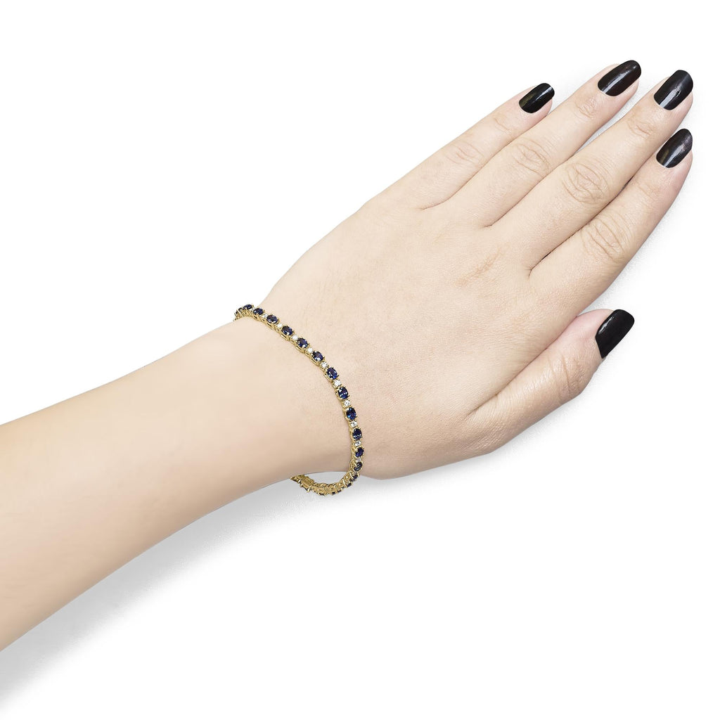 18K Yellow Gold 3/4 Cttw Diamond and 5 1/3 Cttw Oval Blue Sapphire Alternating Link Bracelet (G-H Color, VS1-VS2 Clarity)  - 7.25" Inches-3