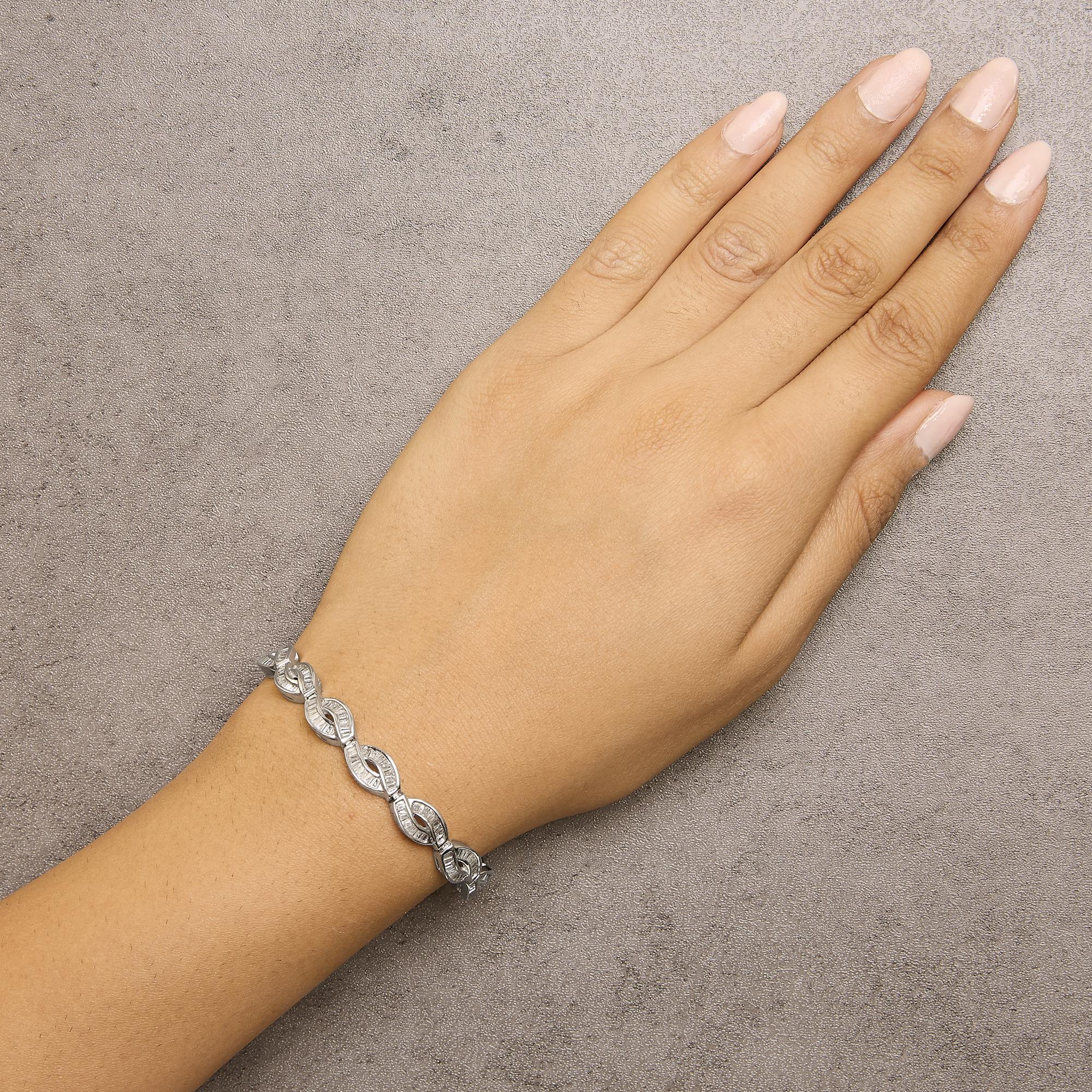 14K White Gold 2.00 Cttw Channel Set Baguette Diamond Vintage Style Link Bracelet (G-H Color, SI1-SI2 Clarity) - 7.25"-3