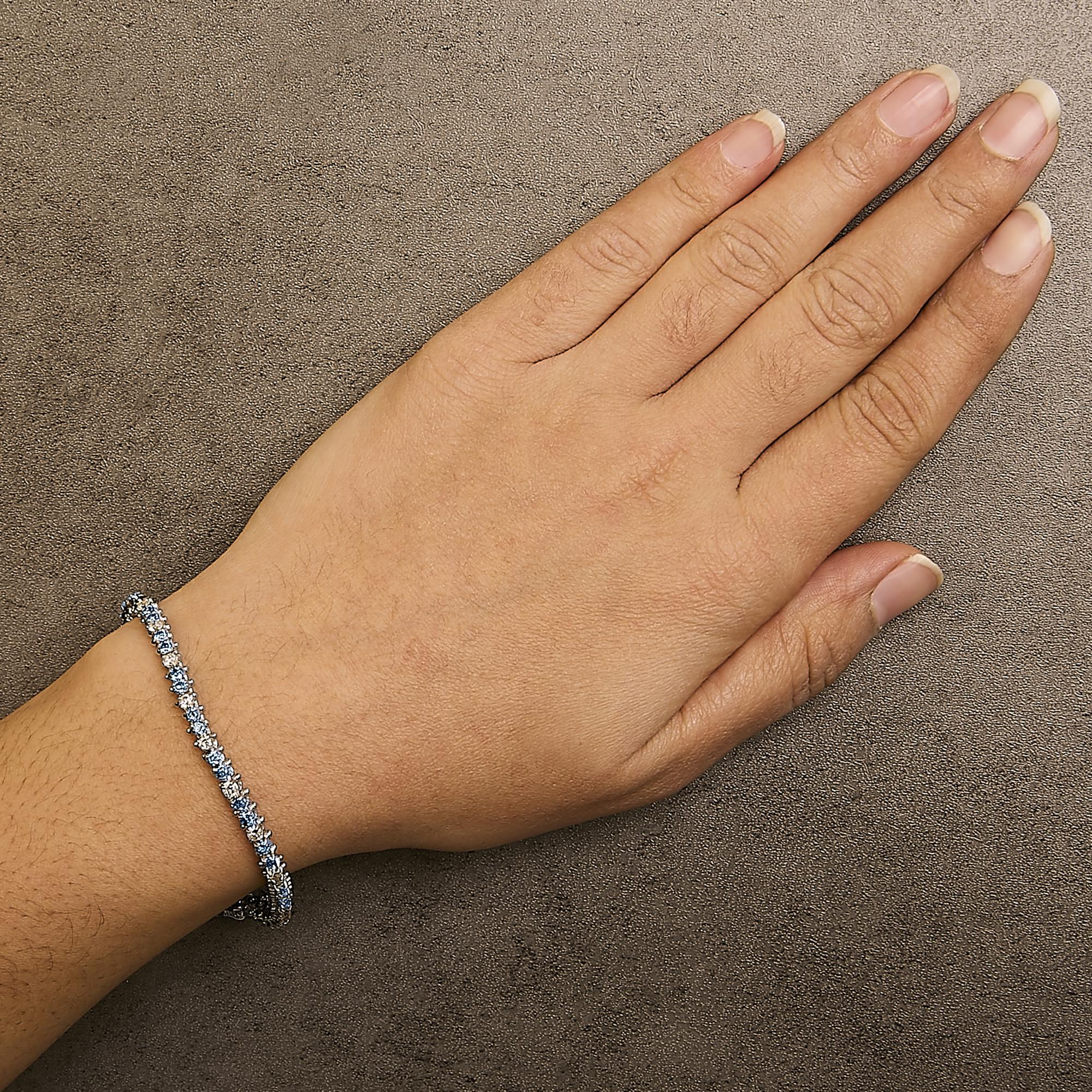 14K White Gold White And Treated Blue Diamond Bracelet (4 5/8 cttw, H-I Color, I1-I2 Clarity)-3