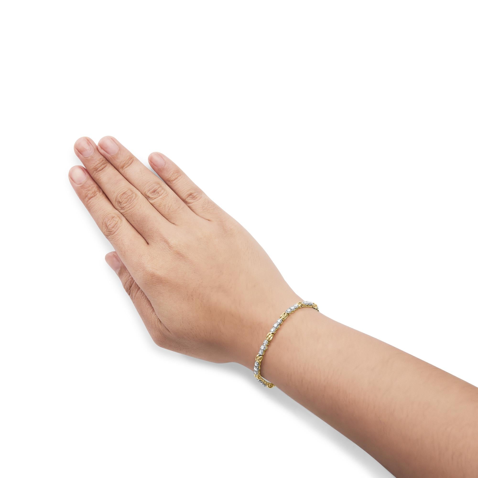 10k Yellow Gold 1.00 Cttw Diamond 3 Stone Link Bracelet (I-J Color, I1-I2 Clarity) -7.25" Inches-3