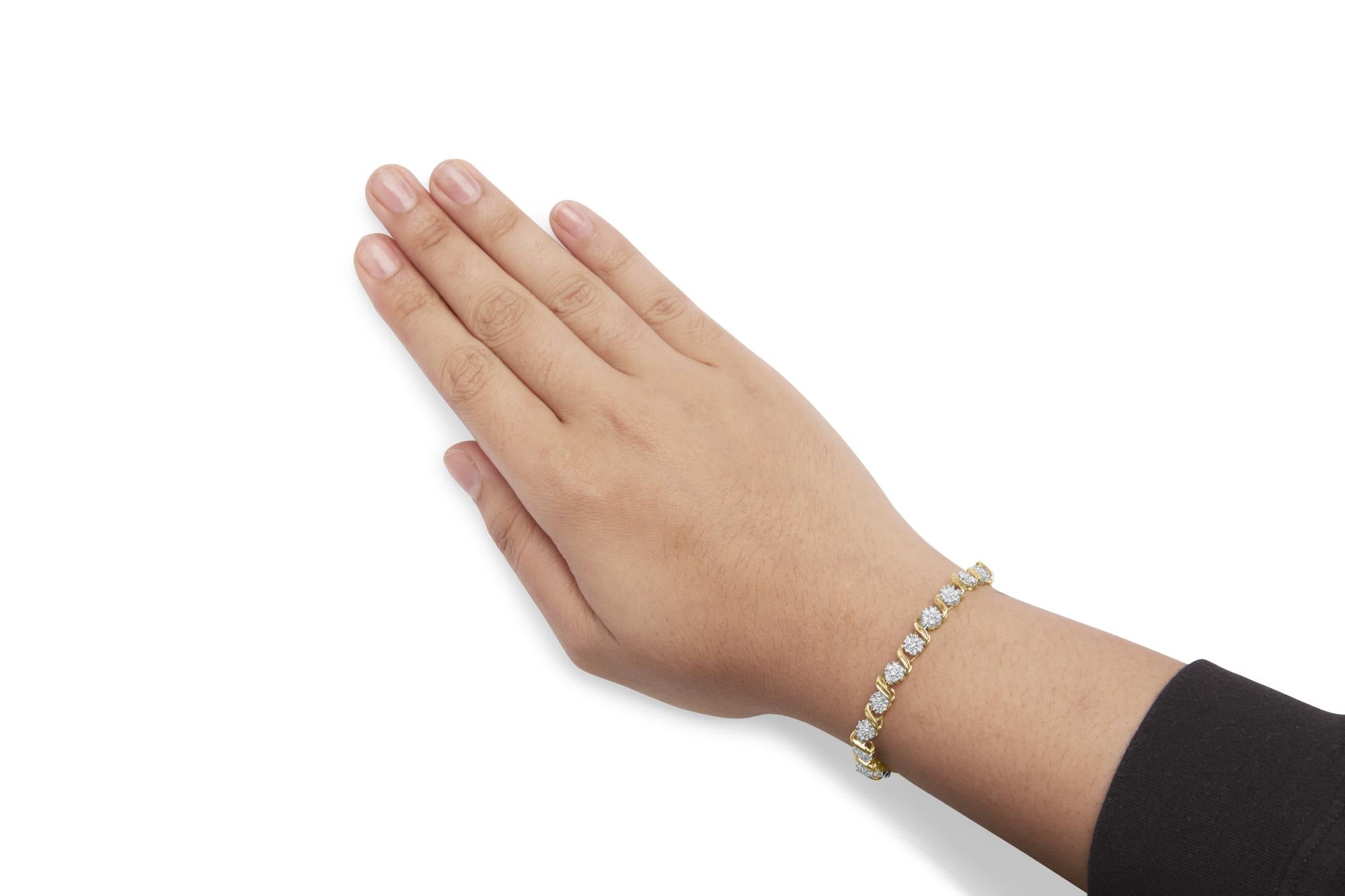 10K Yellow Gold 2.00 Cttw Round Cut Diamond 'S' Cluster Bracelet (J-K Color, I1-I2 Clarity)-4